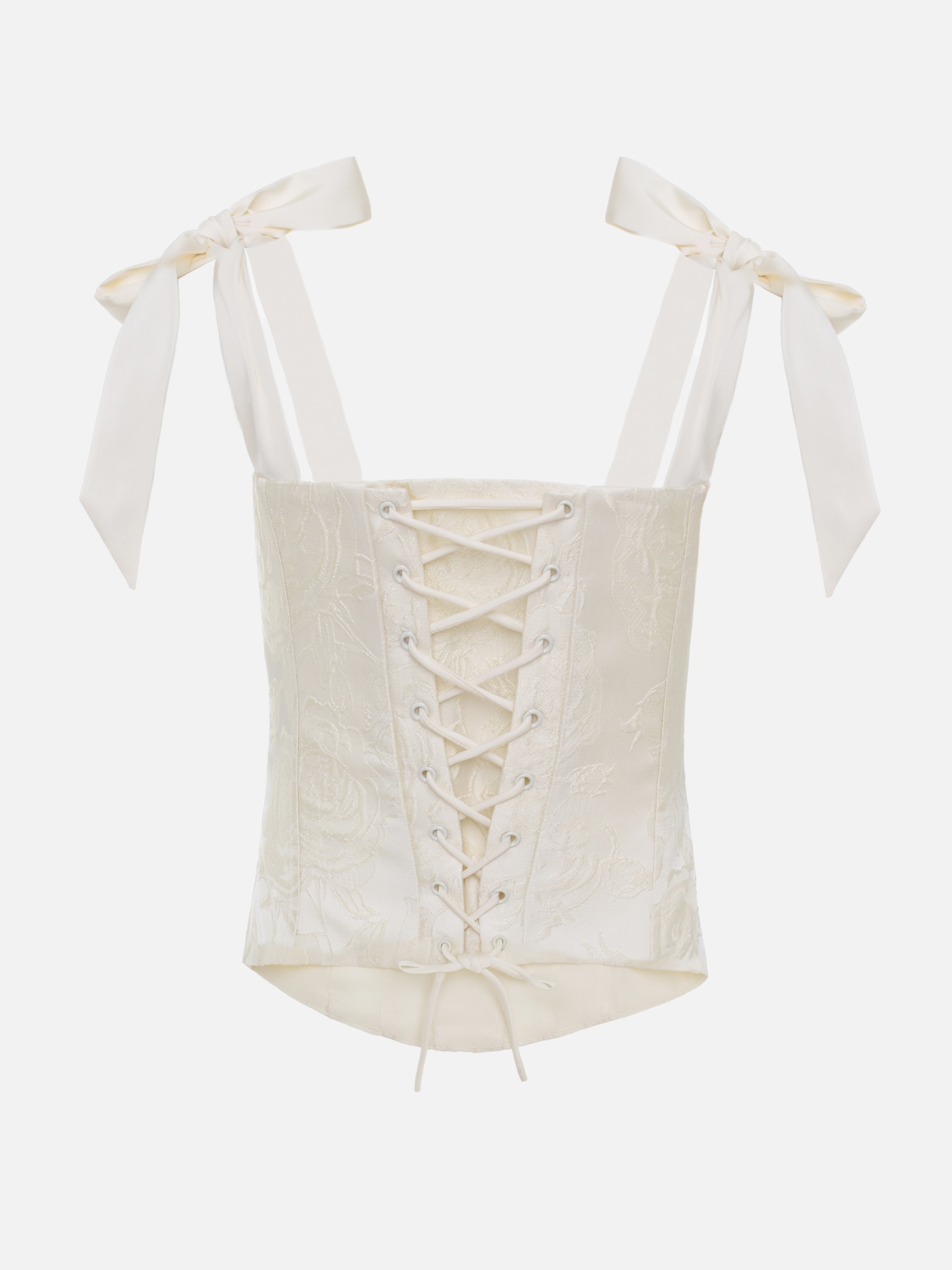 Wide-strapped satin bustier top with floral pattern