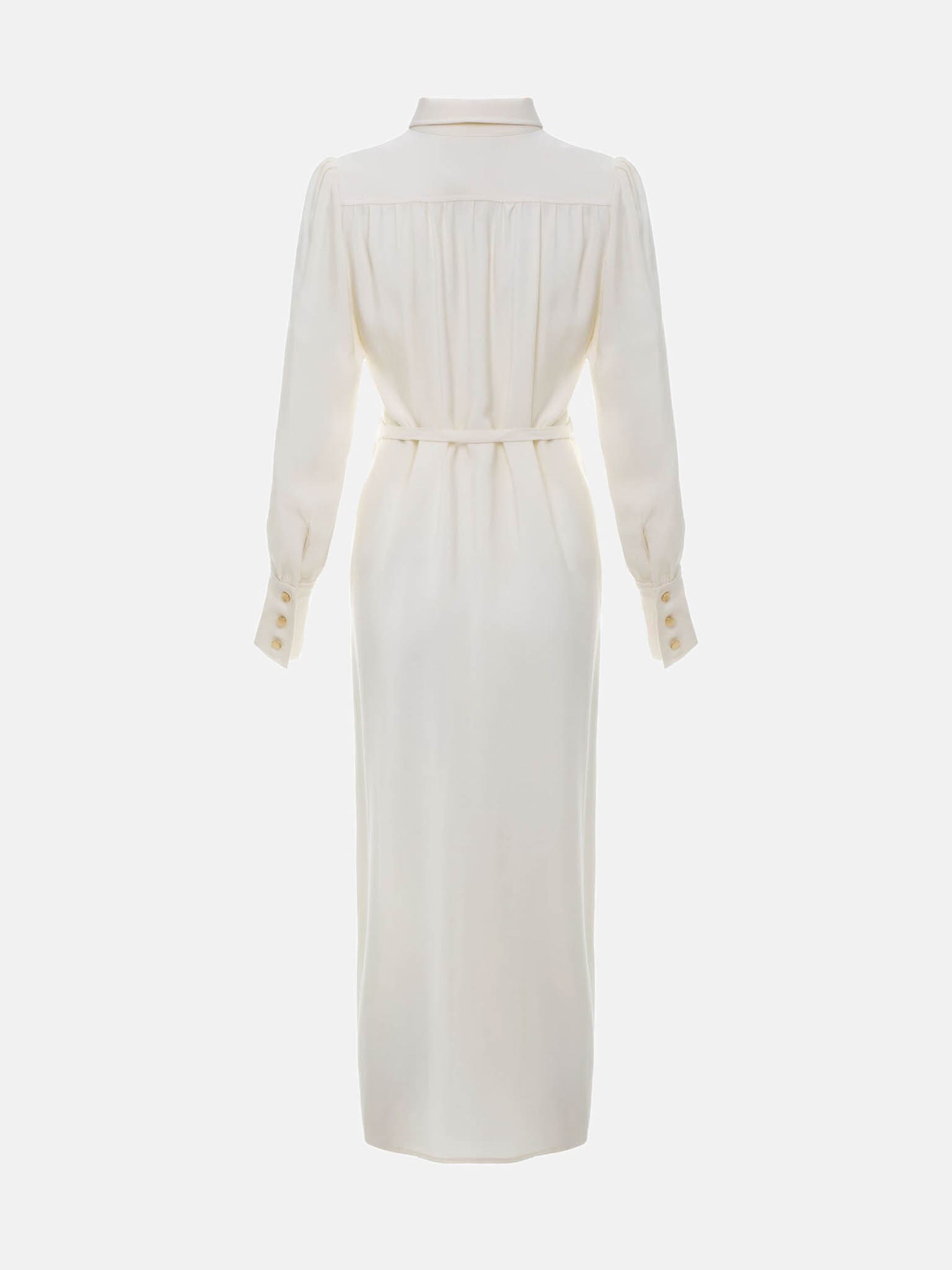 Lekka sukienka midi ze złotymi guzikami i paskiem w talii