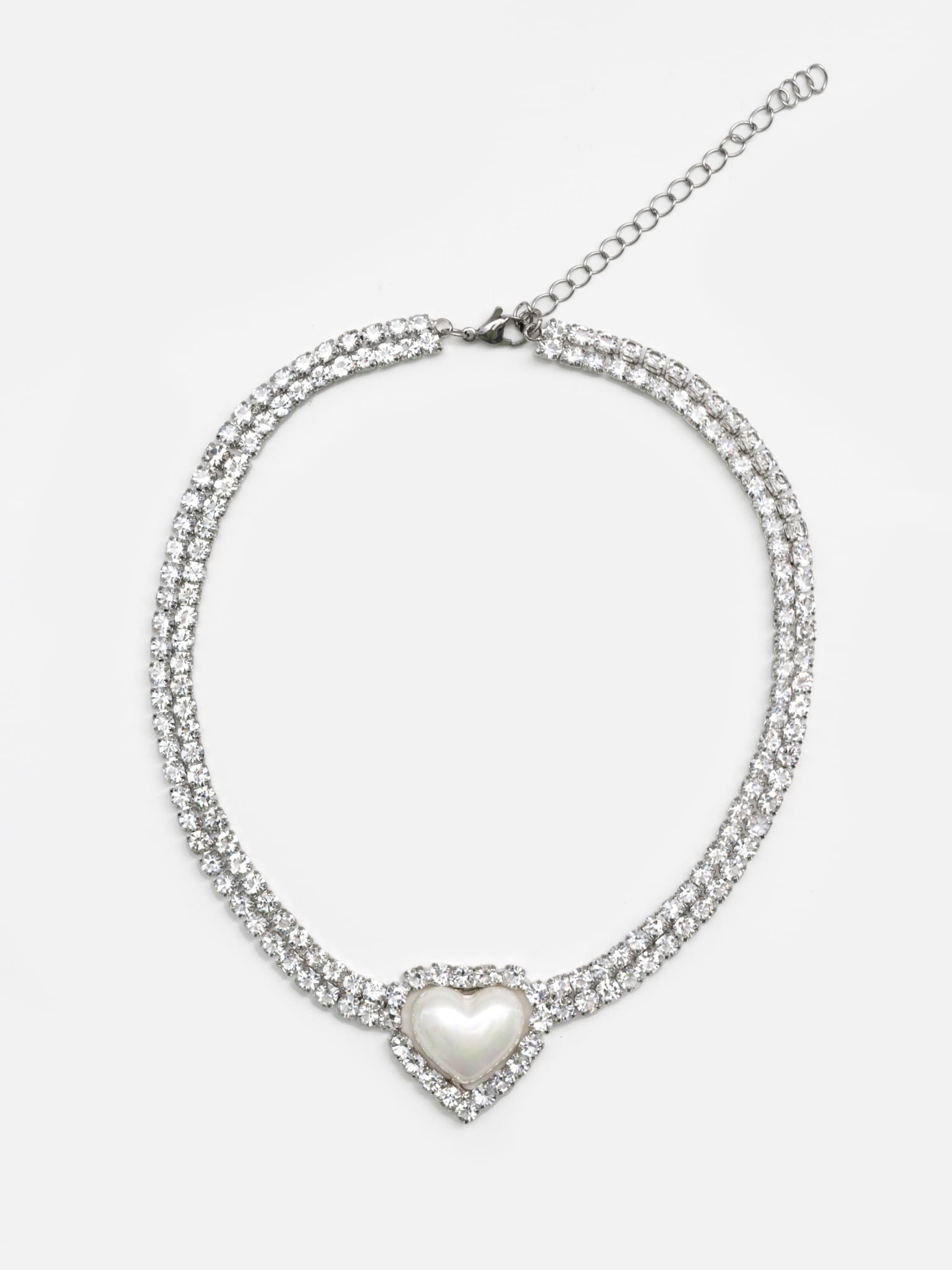 Silver rhinestone necklace with heart pendant