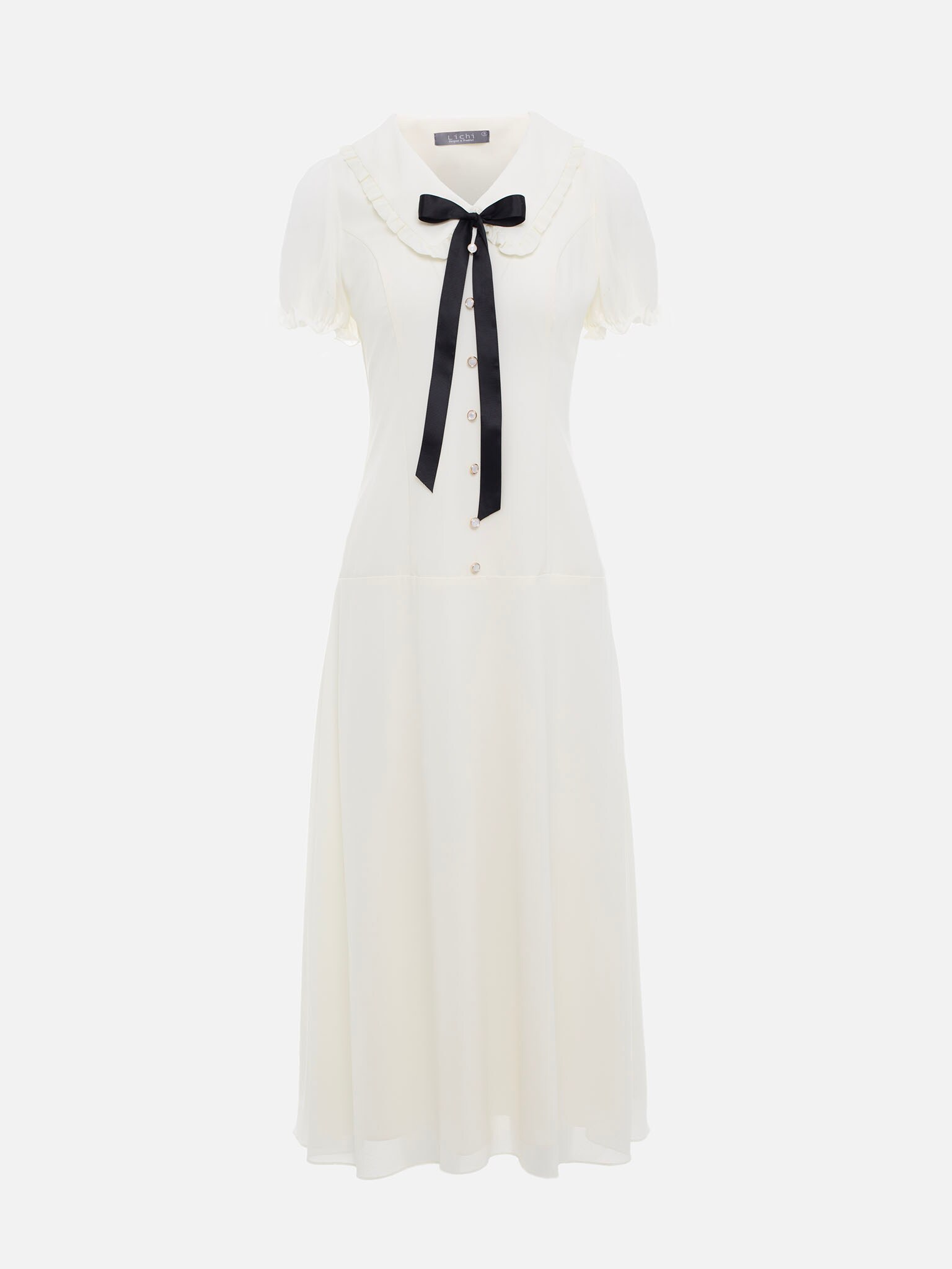 Fitted midi dress with contrasting bow :: LICHI - Online fashion store