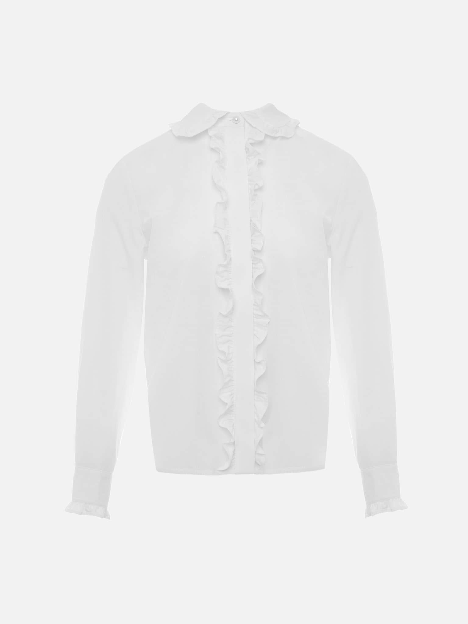 Prosta koszula z falbankami na kołnierzyku i plisie