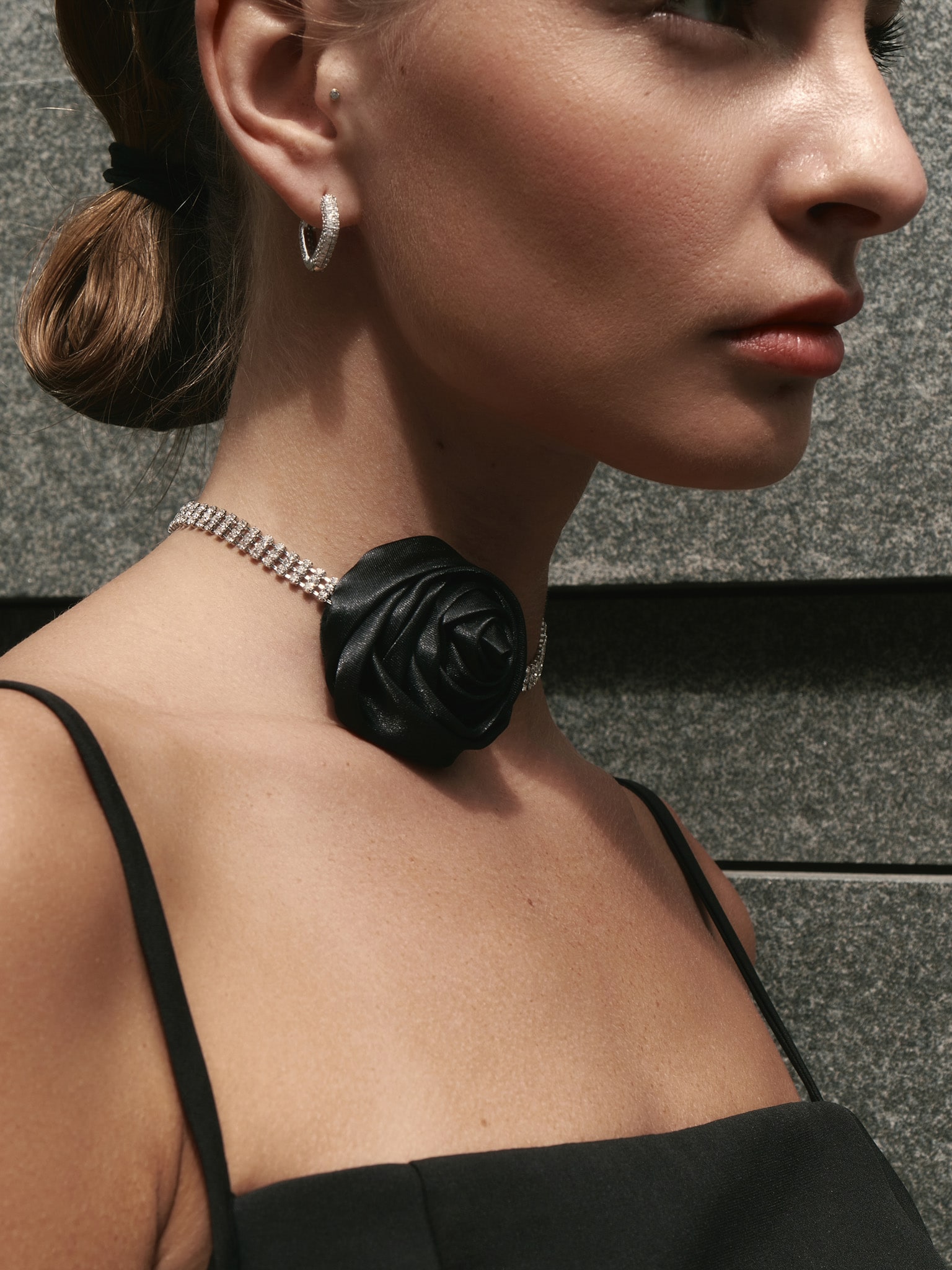 Rhinestone choker with satin flower