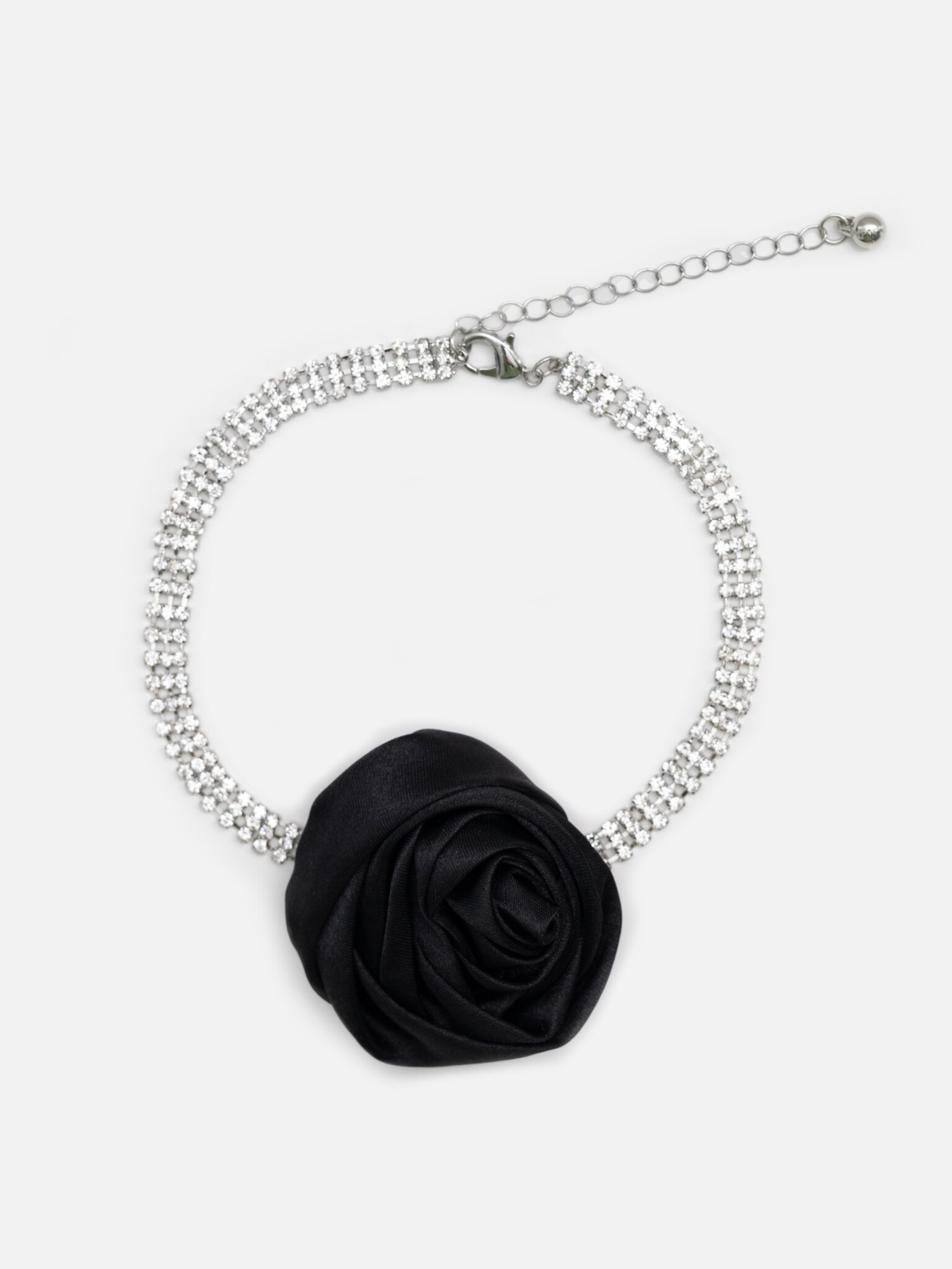 Rhinestone choker with satin flower