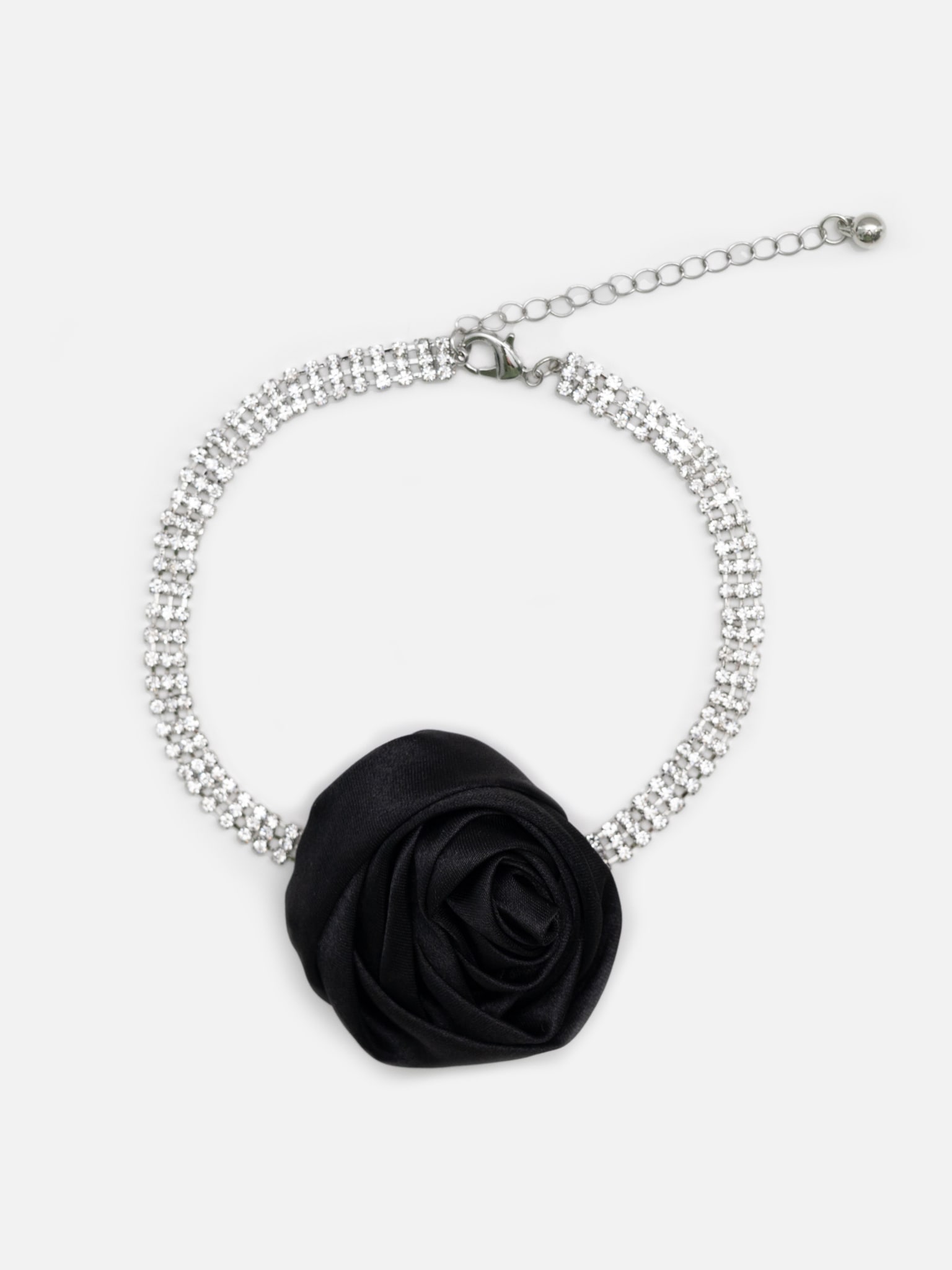 Rhinestone choker with satin flower