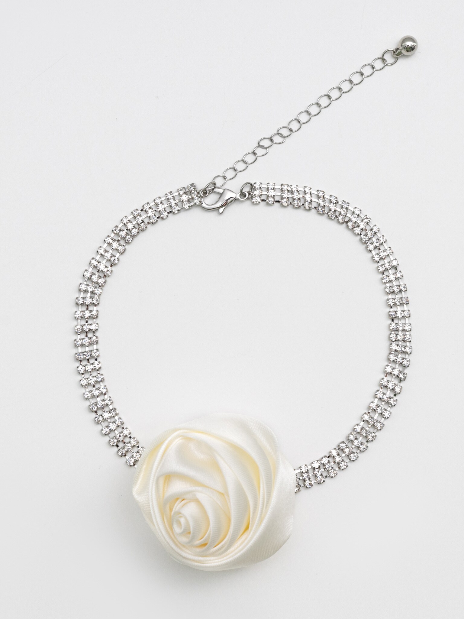 Rhinestone choker with satin flower