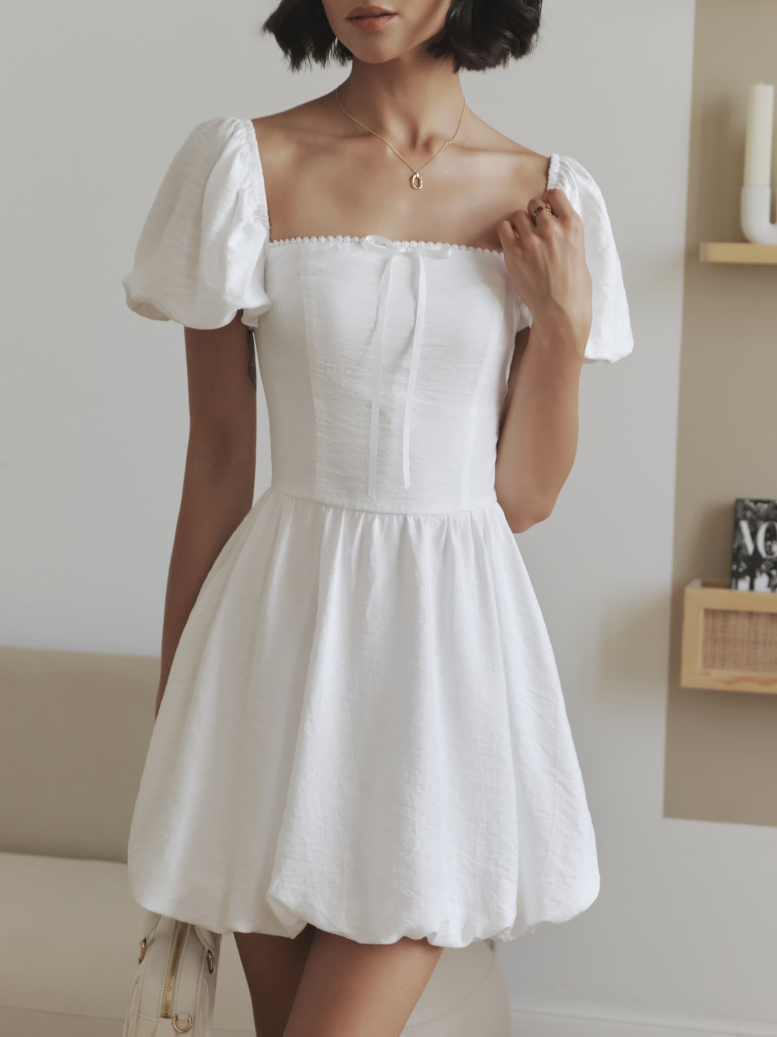 Mini dress with balloon skirt