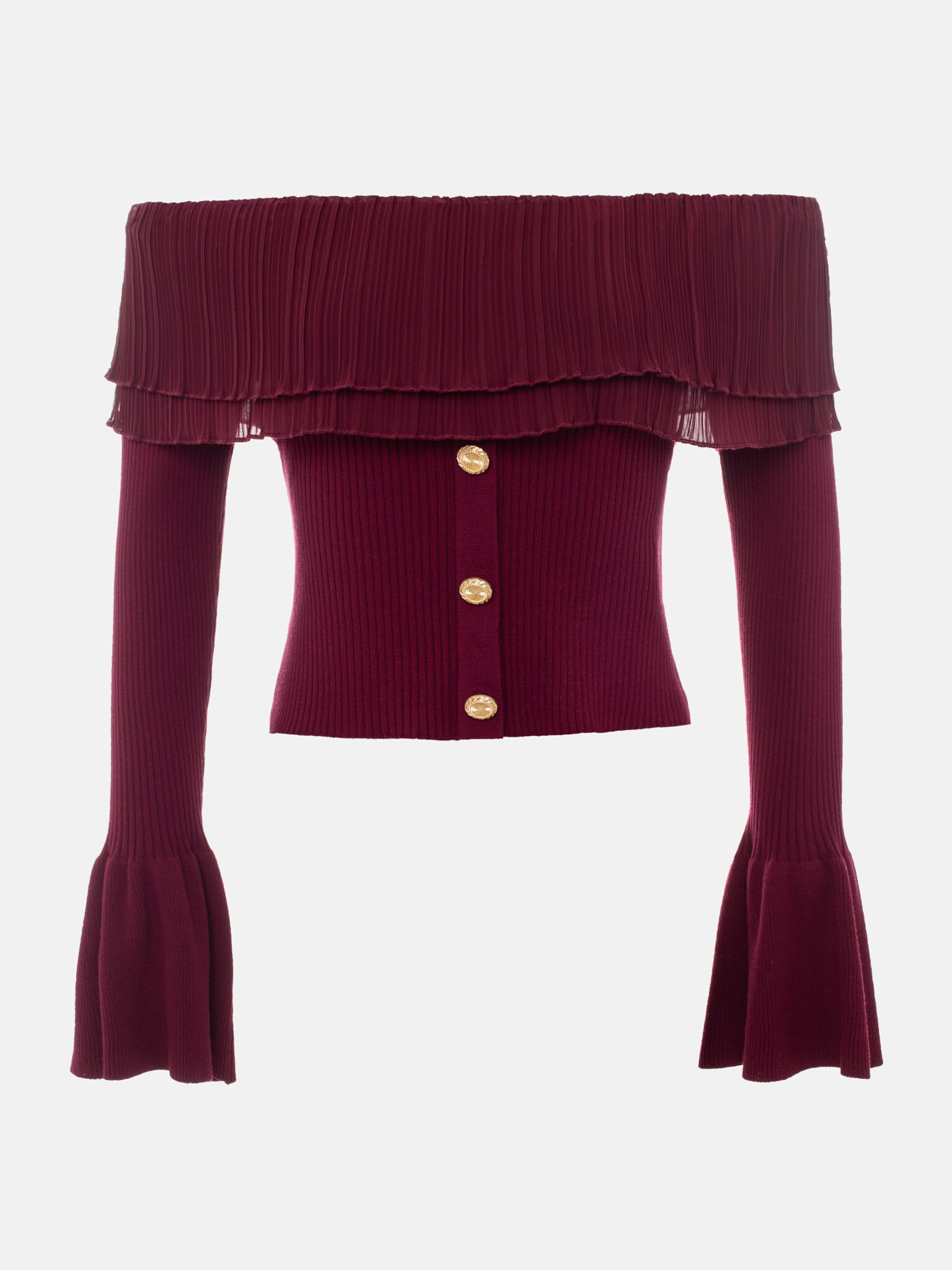 Fitted top with open shoulders and large buttons