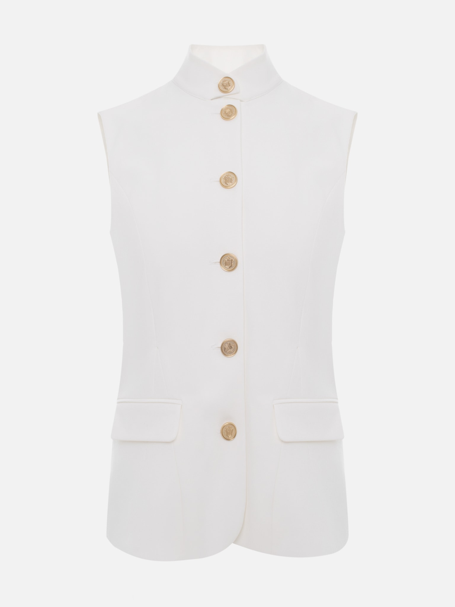 Suiting waistcoat with high collar and accent buttons