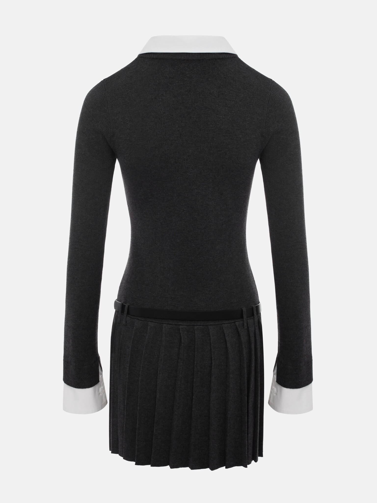 Mini knitted dress with contrast inserts and eco leather belt