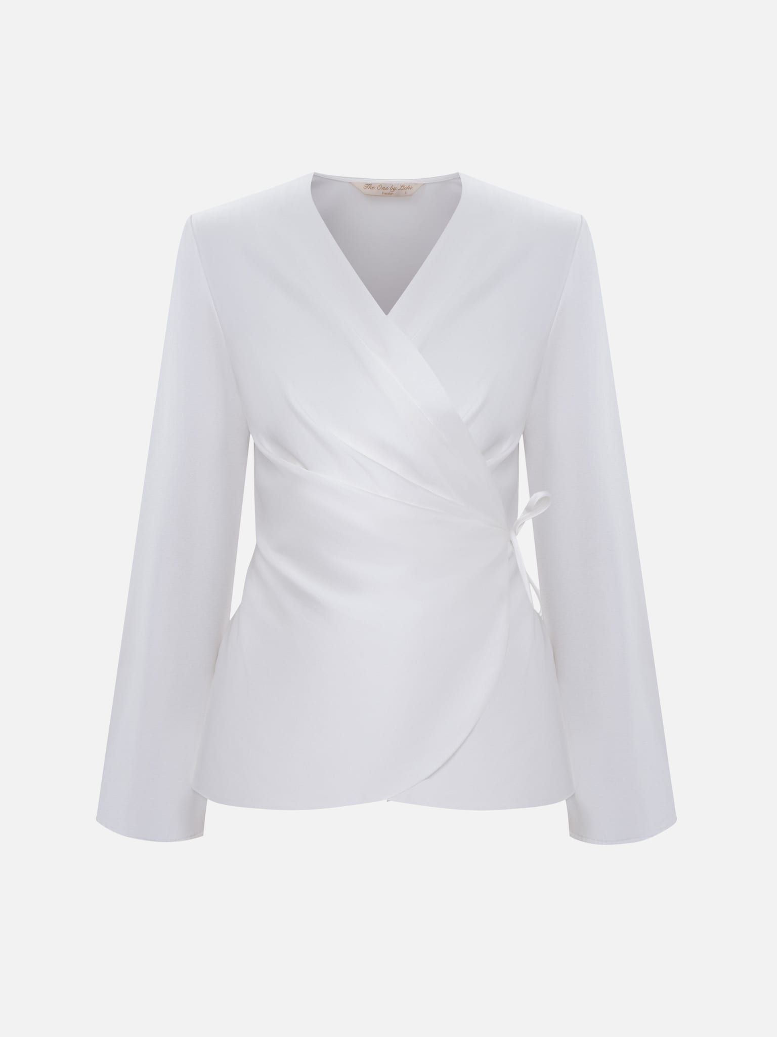 Kimono-Wickelbluse aus Satin mit Taillenbändern