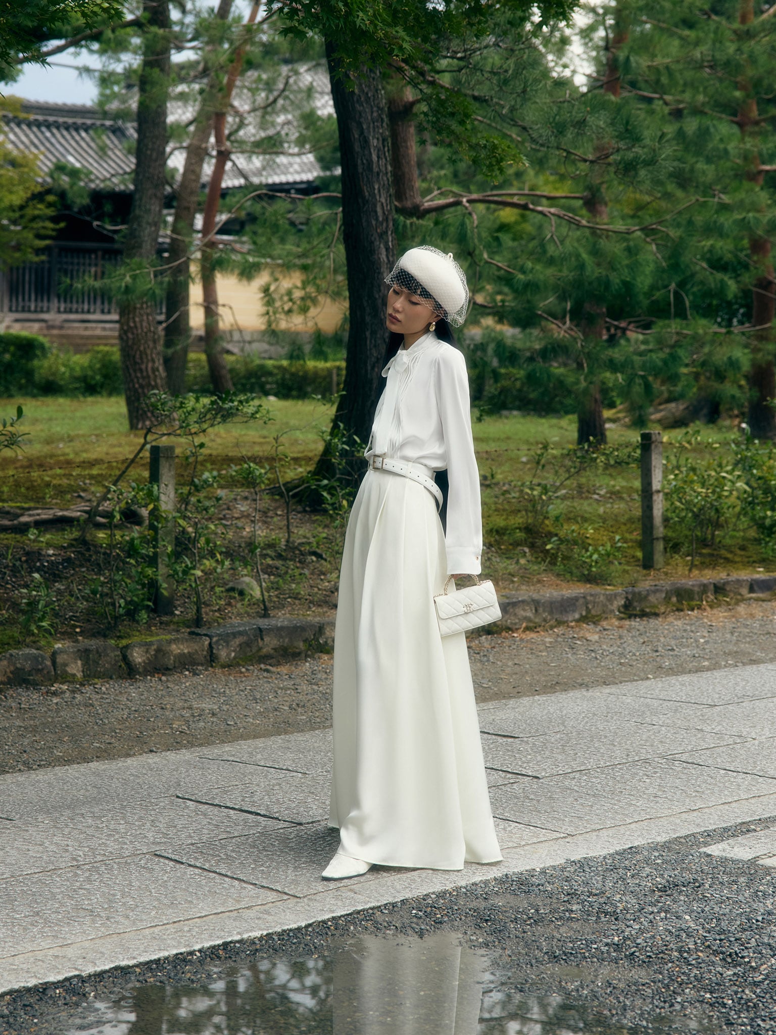 Full-length maxi skirt with waist pleats