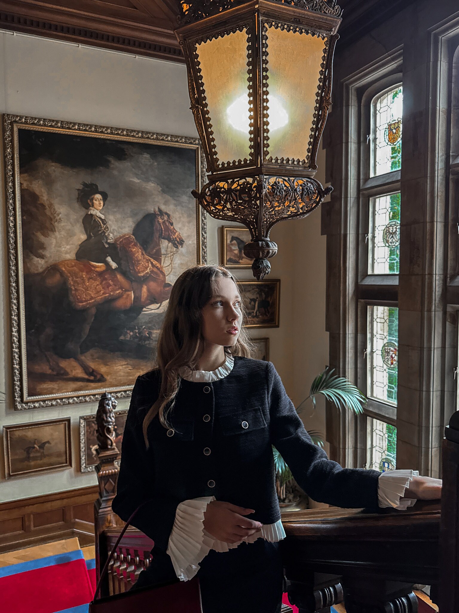 Veste droite en tweed avec détails plissés