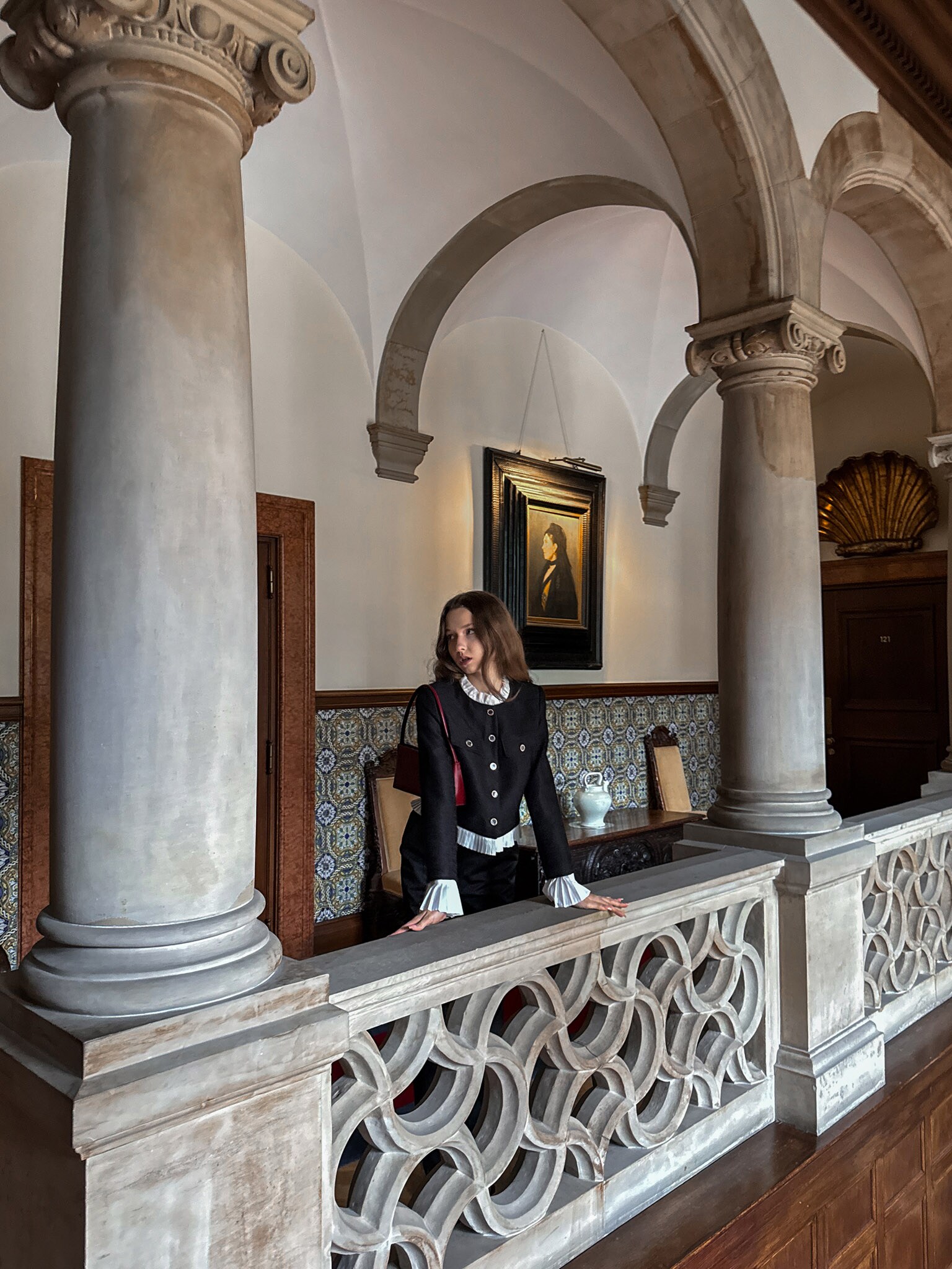 Veste droite en tweed avec détails plissés