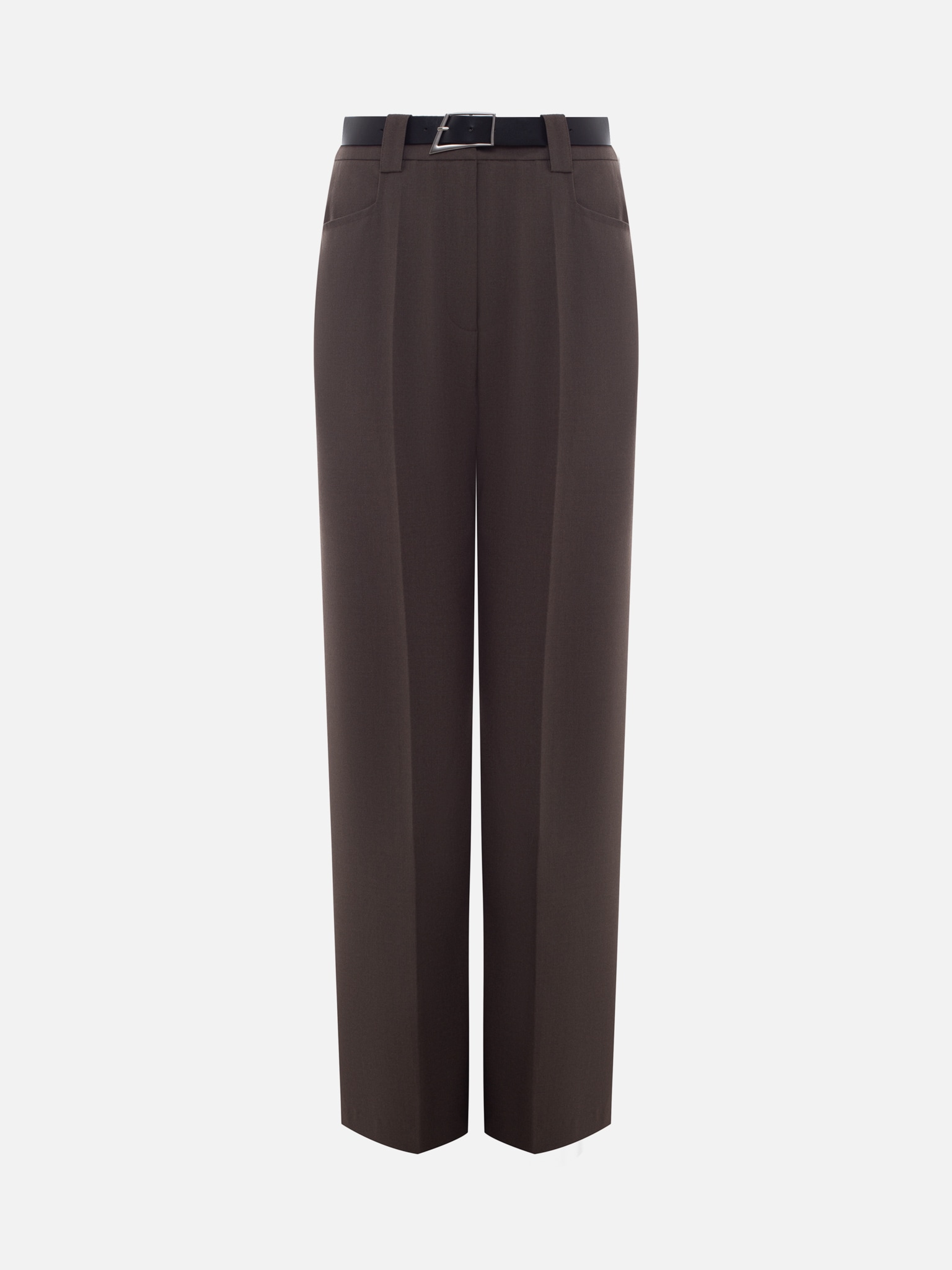 Gerade Anzughose mit abgesteppten Bügelfalten und einem Gürtel