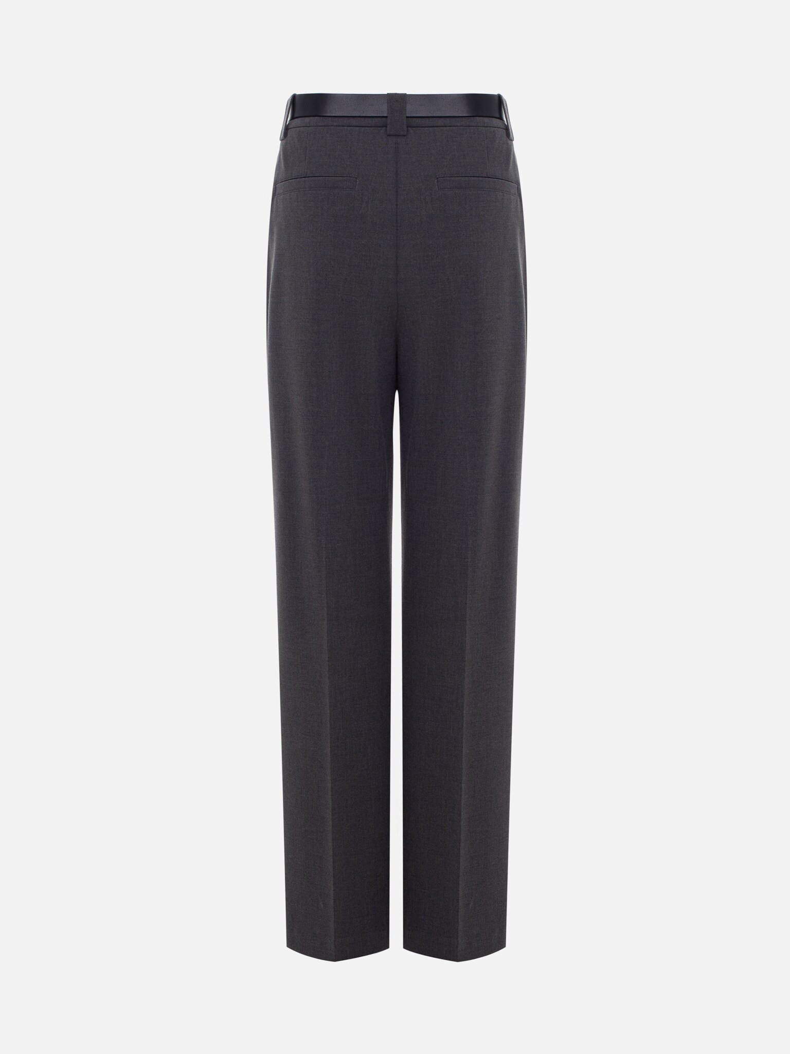 Straight suiting trousers with stitched creases and a belt