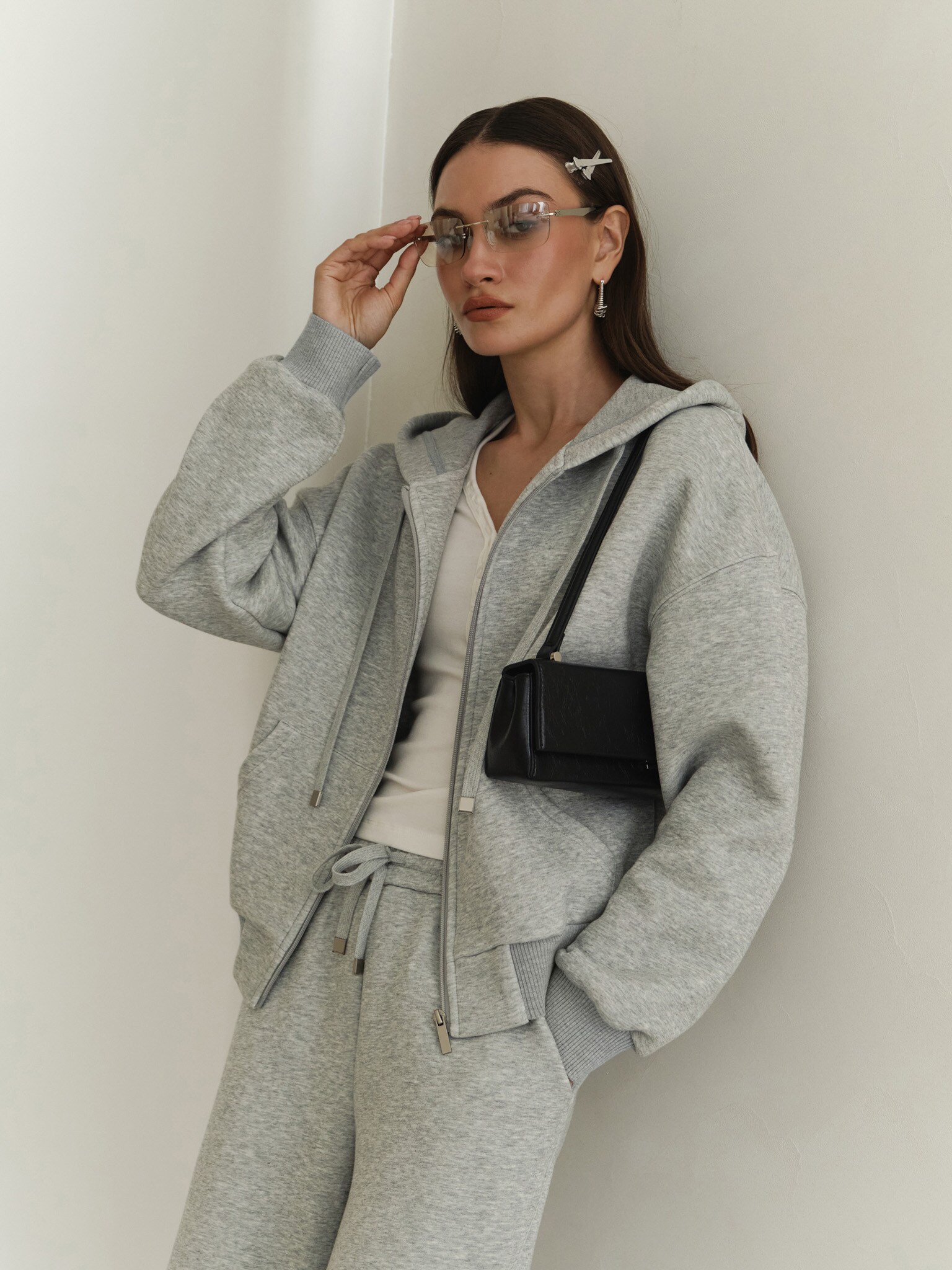 Oversize French Terry hoodie with zip fastening LICHI Online fashion store