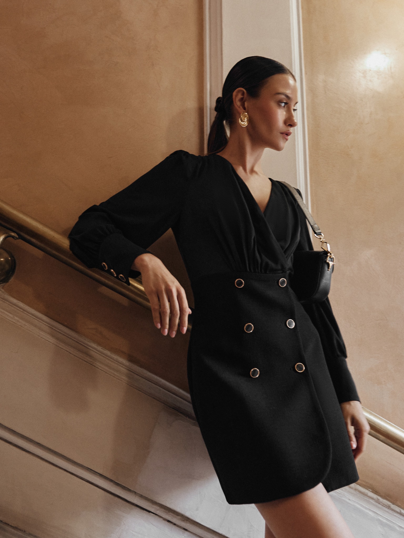 Mini combo dress with wrap bodice