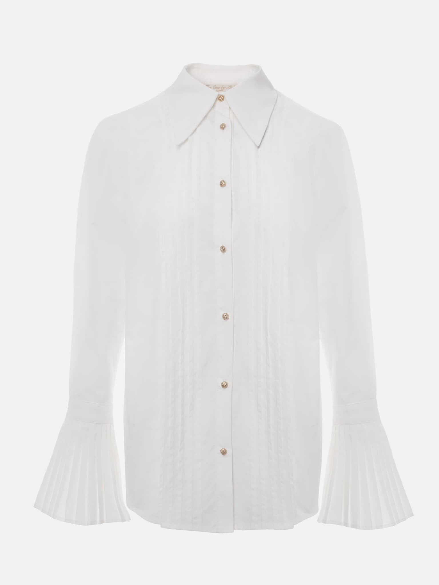 Shirt with pleated cuffs and metal buttons