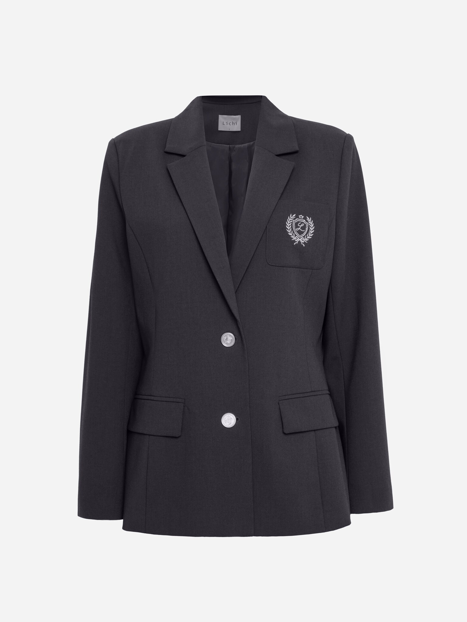 Single-breasted jacket with pocket embroidery