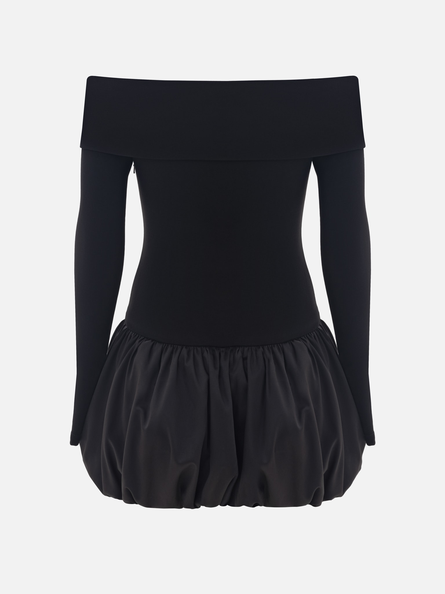 Mini dress with open shoulders and balloon skirt