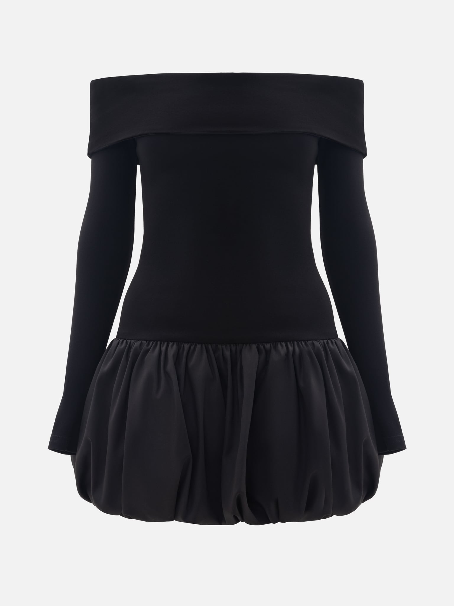 Mini dress with open shoulders and balloon skirt
