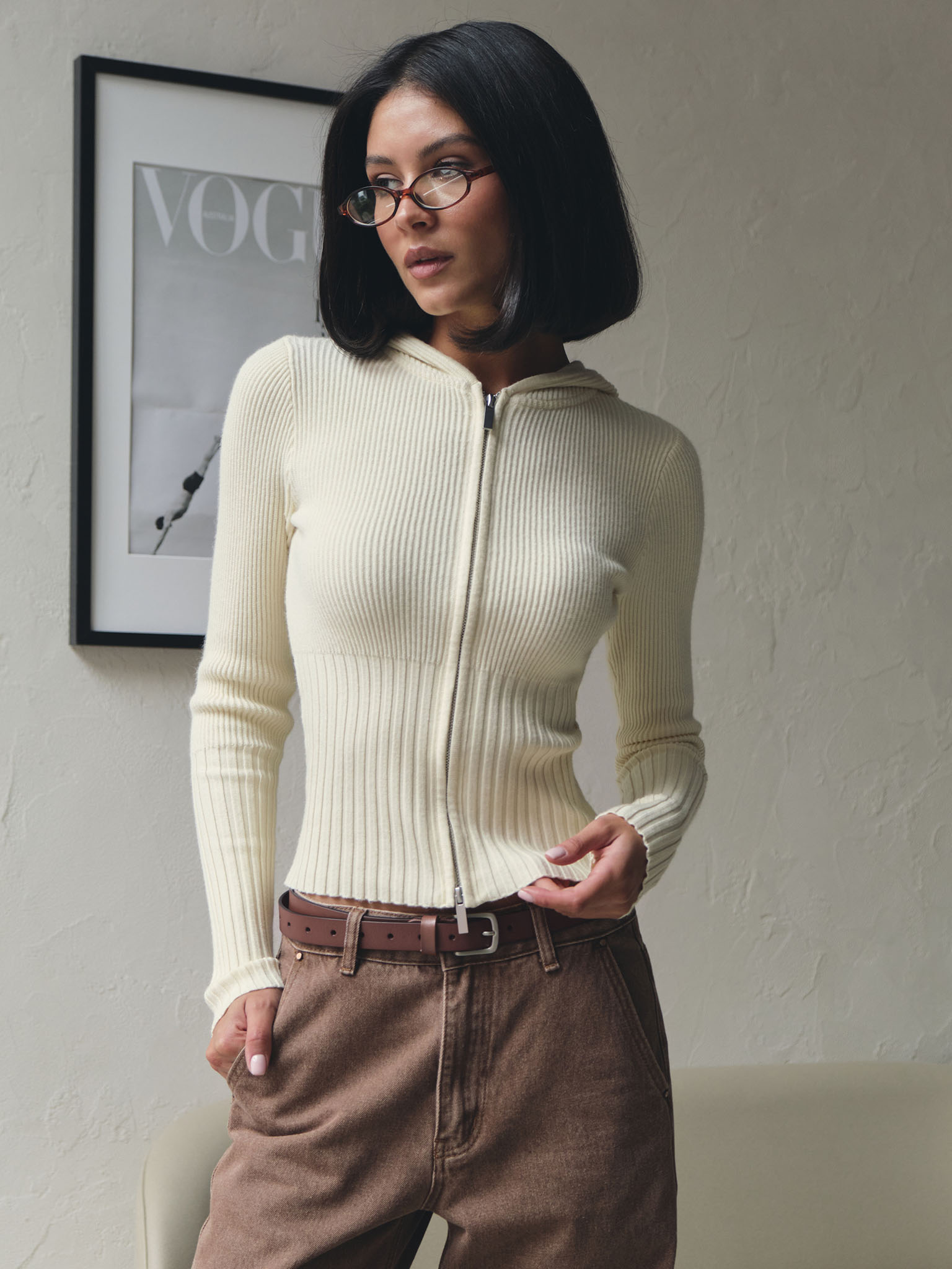 Трикотажный кардиган в рубчик на молнии