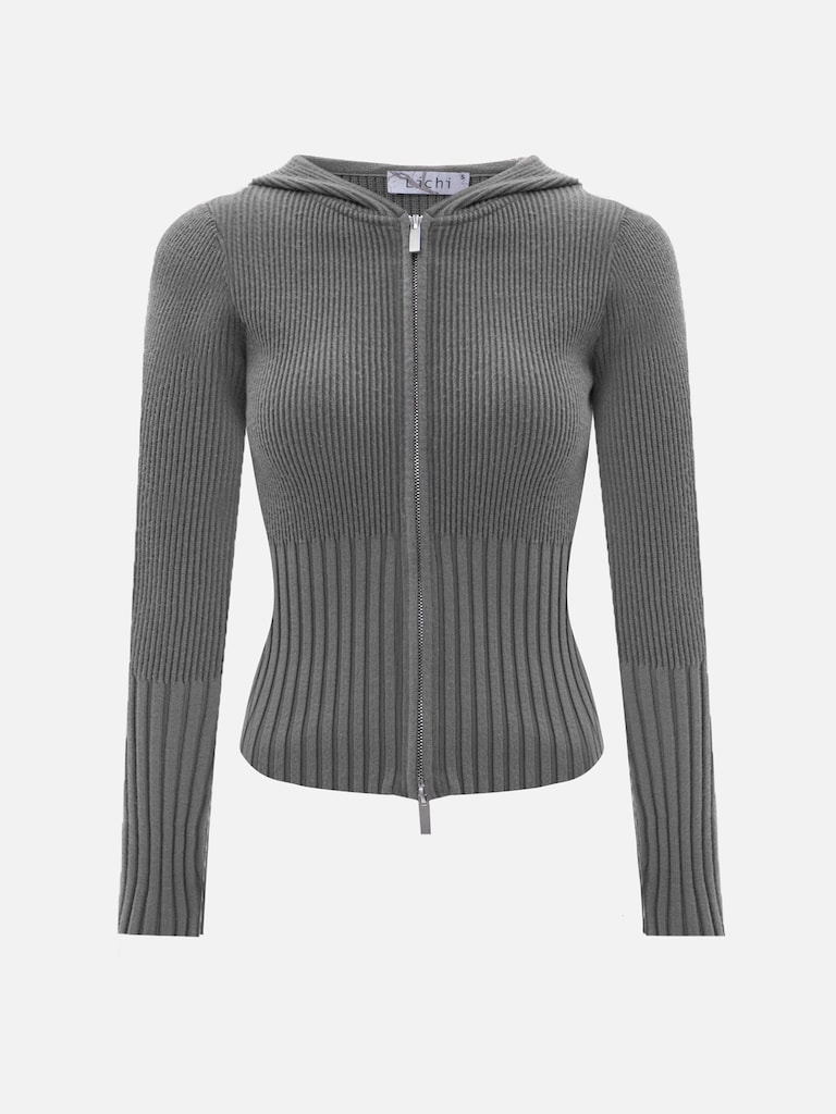 Rib-knit cardigan with zip fastening