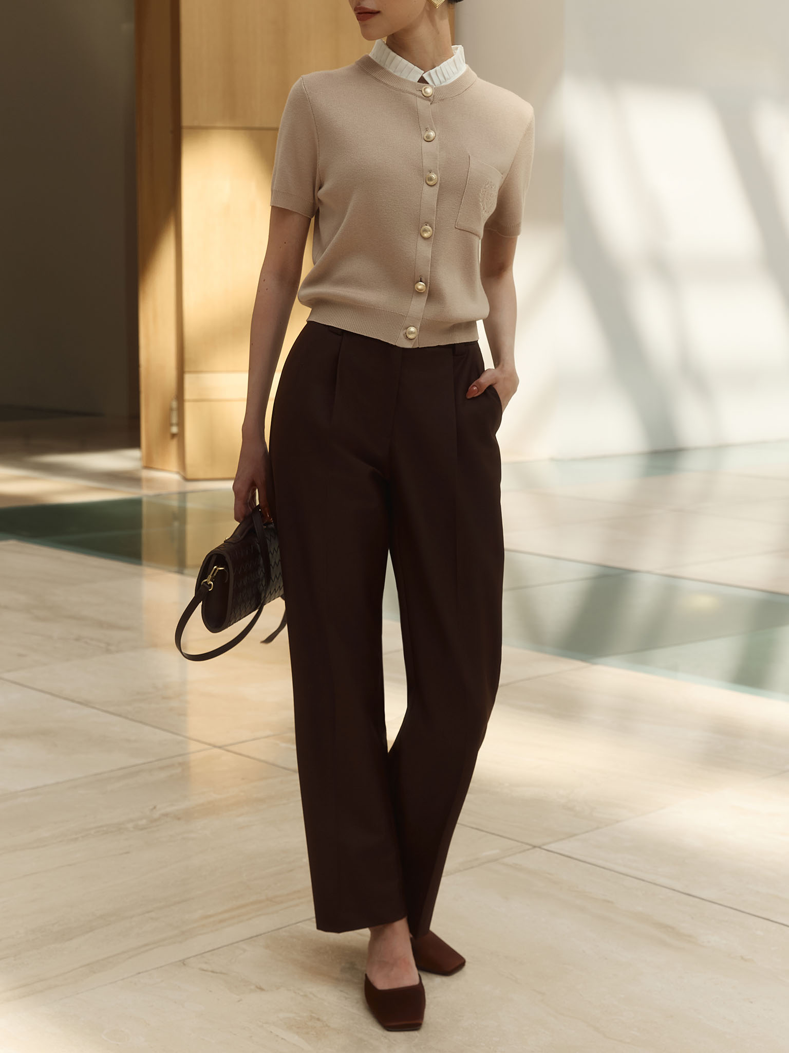 Cardigan with pleated collar and embroidered detailing