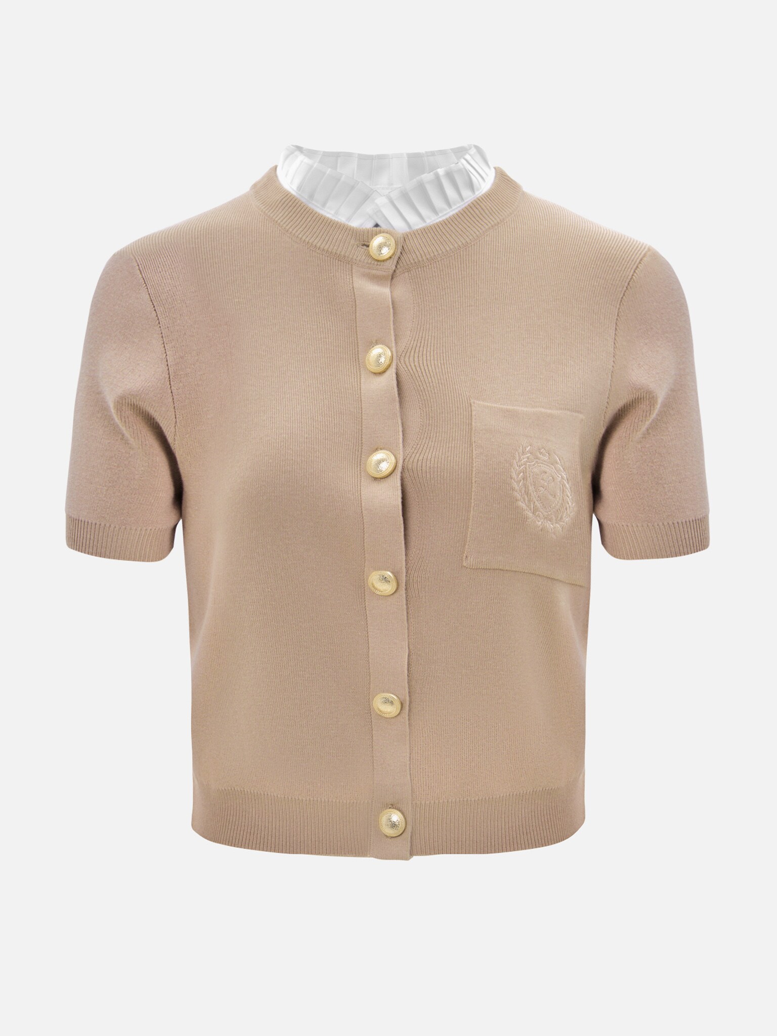 Cardigan with pleated collar and embroidered detailing