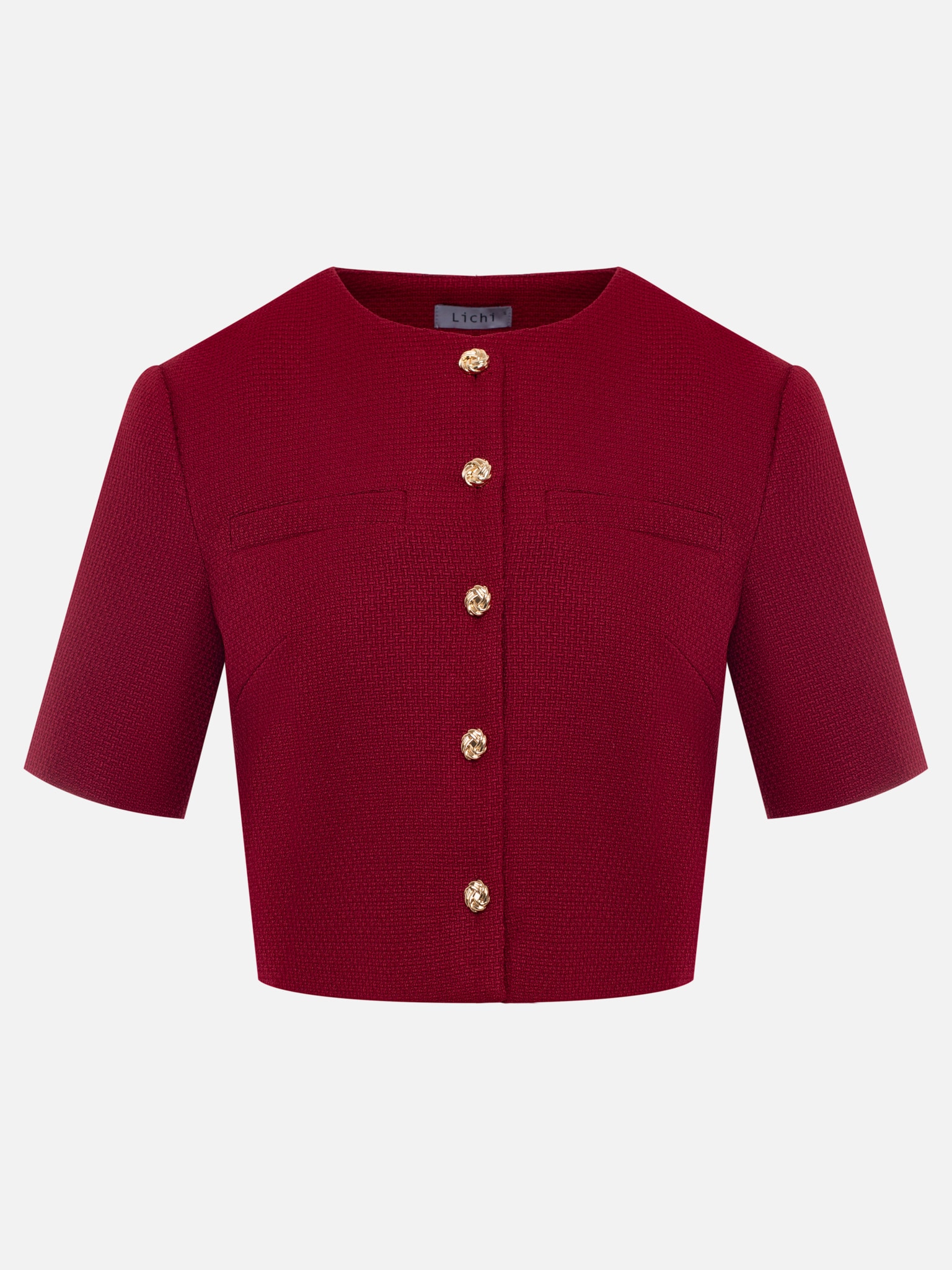 Твидовый жакет с короткими рукавами и фактурными пуговицами