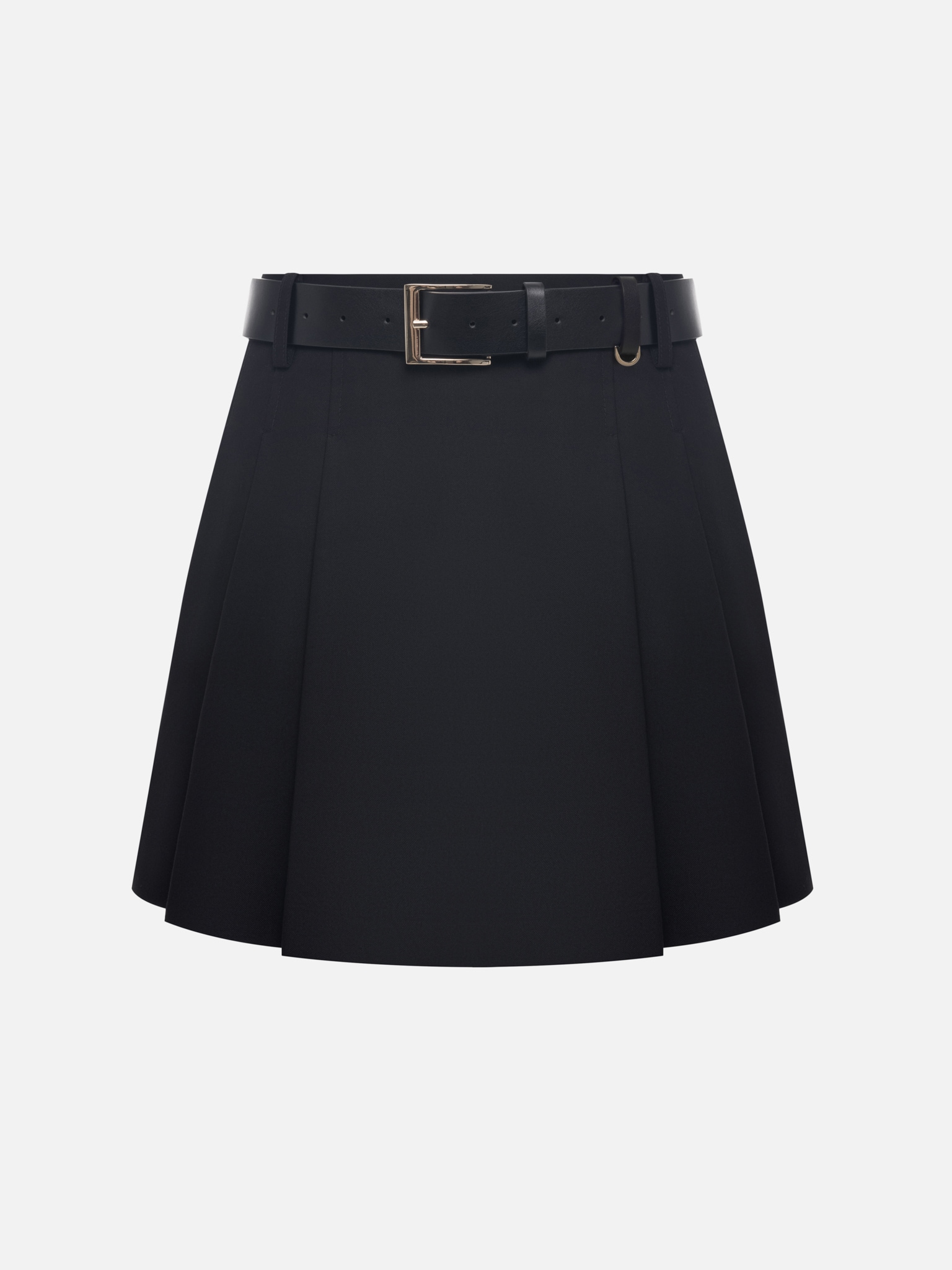 Mini skirt with large pleats on the sides and a belt
