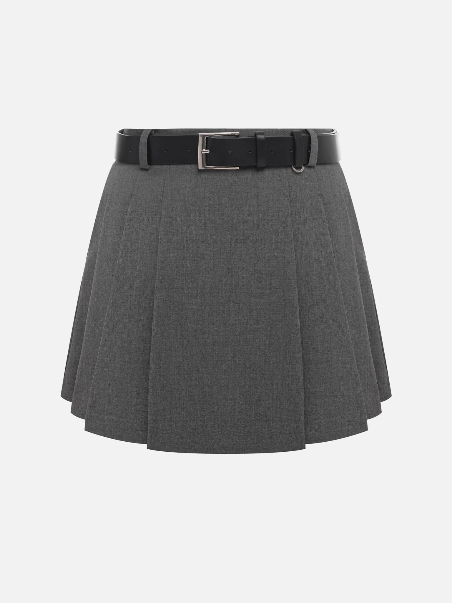 Mini skirt with large pleats on the sides and a belt