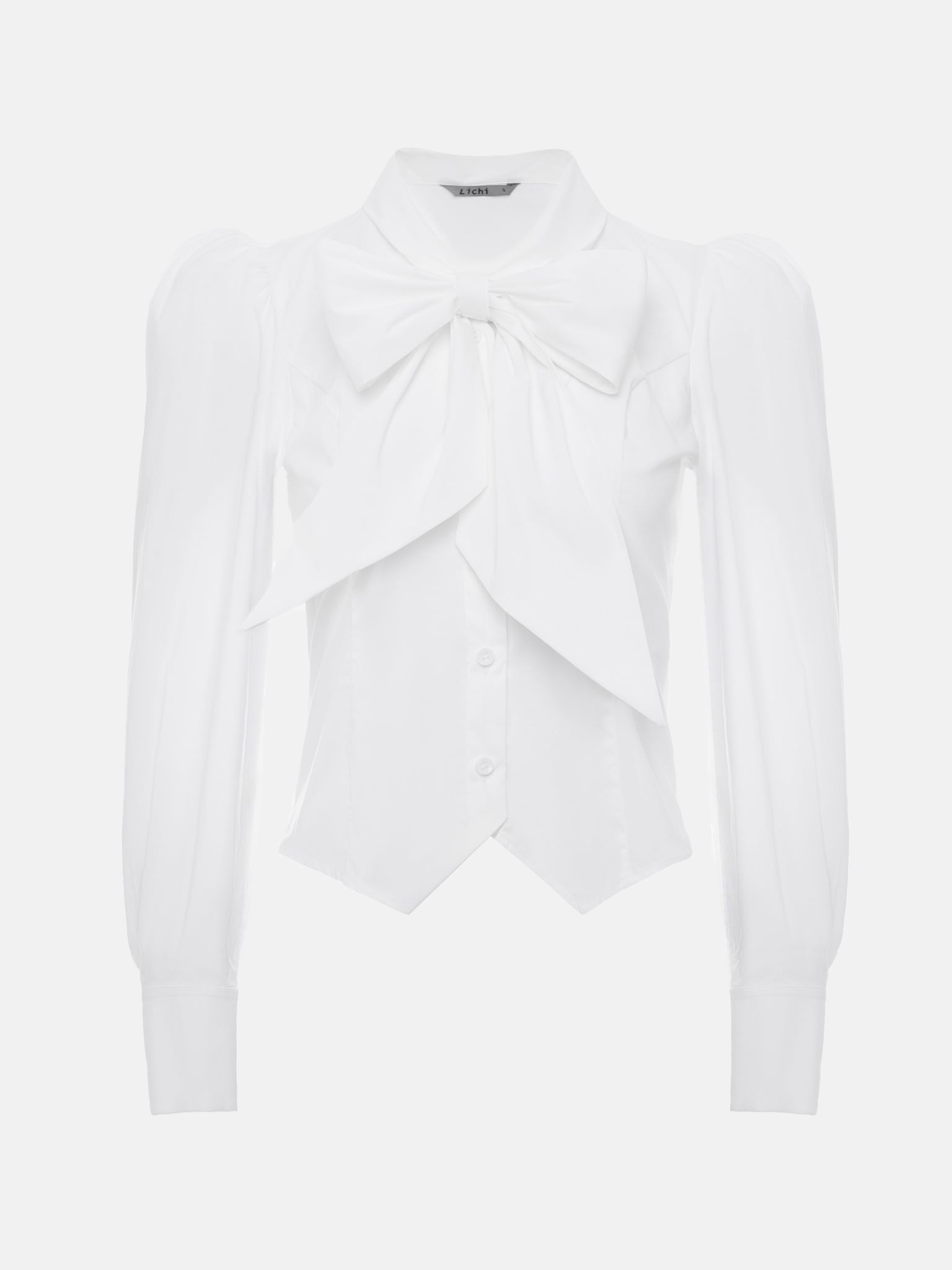 Dopasowana bluzka z kokardą przy kołnierzu