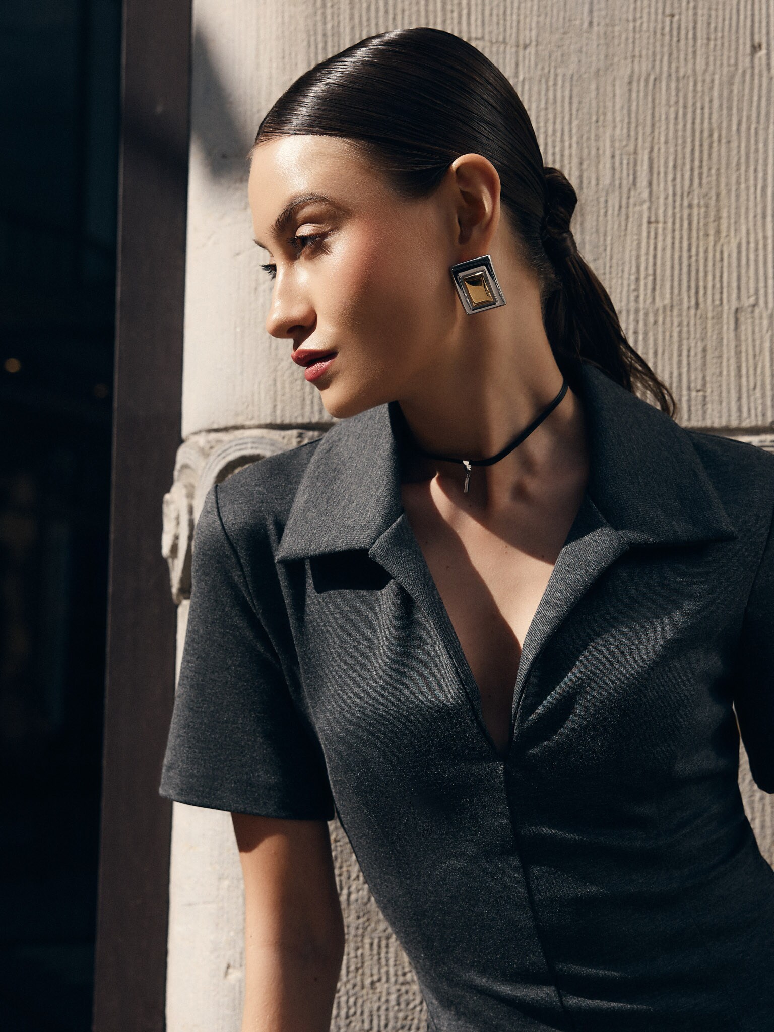 Прямоугольные серьги-пусеты из двух металлов