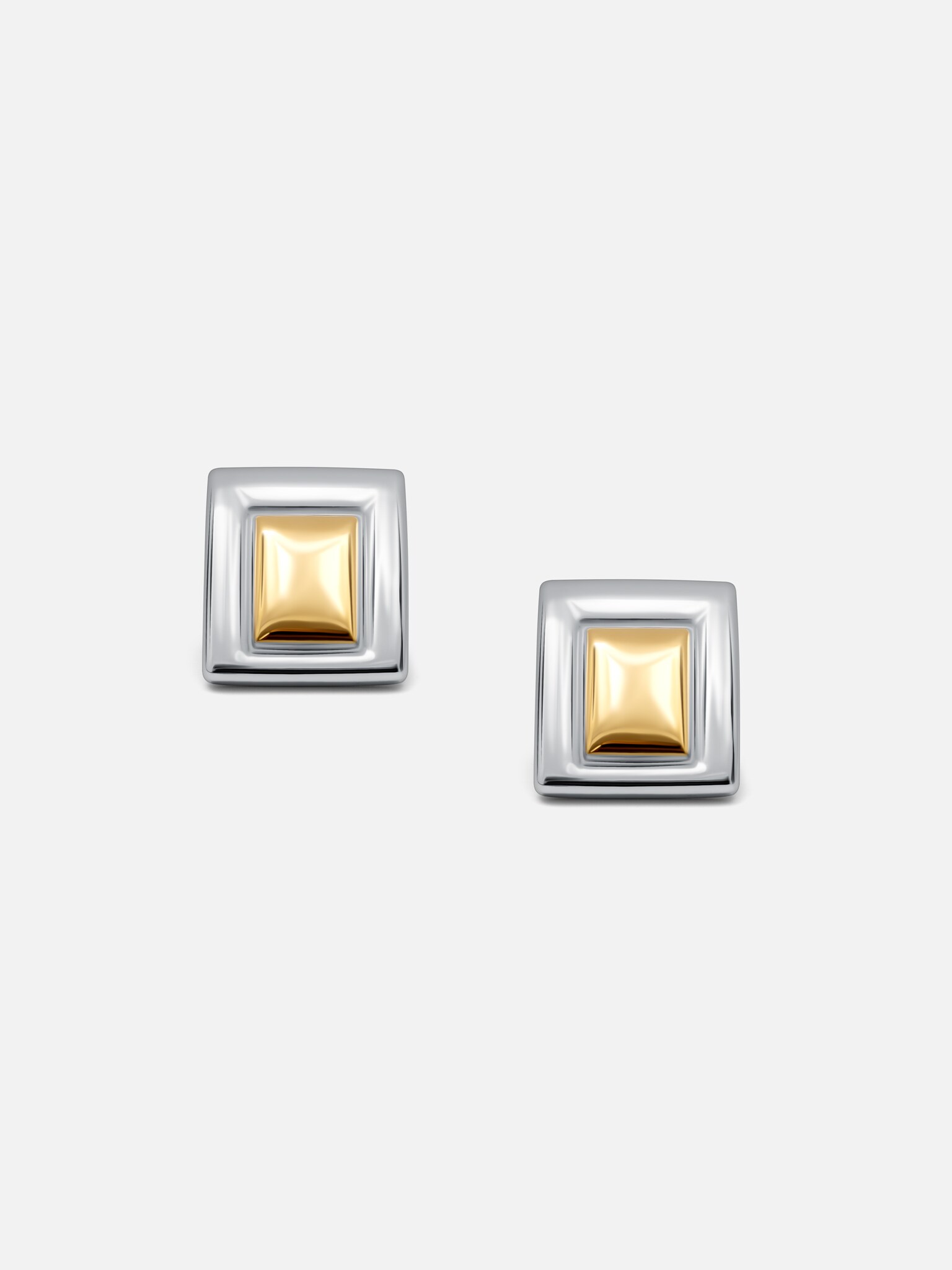 Rectangular stud earrings in two metals