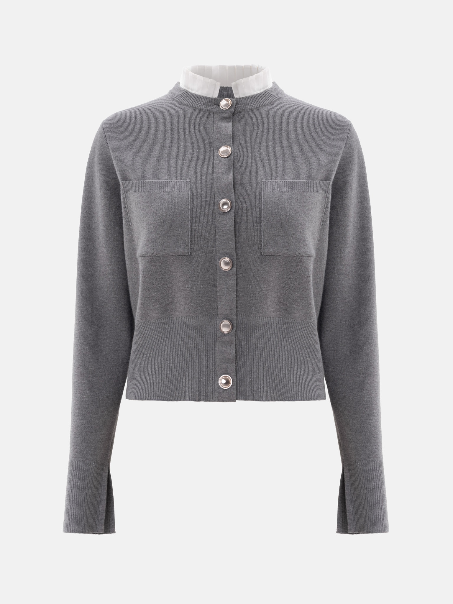 Cardigan with pleated insert on the collar