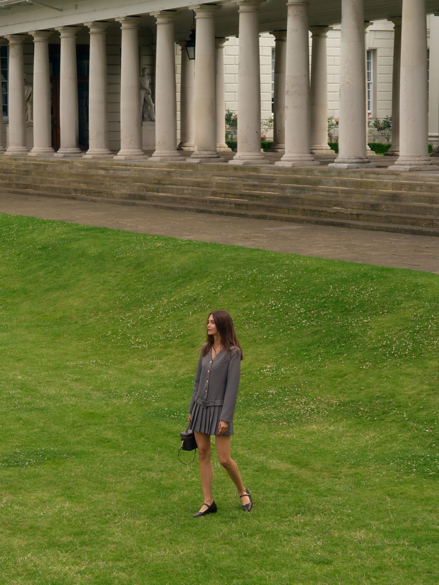 Mini dress in suiting fabric with wide matching belt