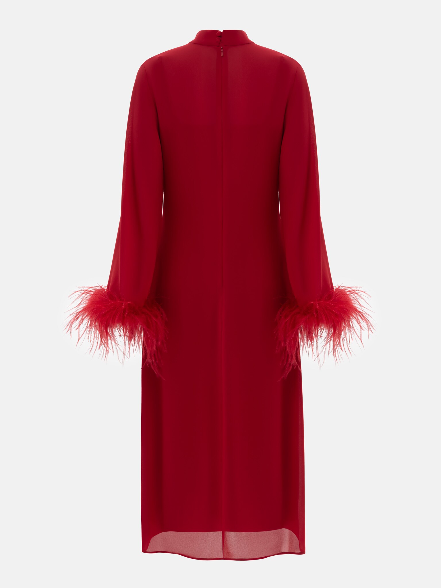 فستان ميدي مستقيم مع ريش على الأصفاد