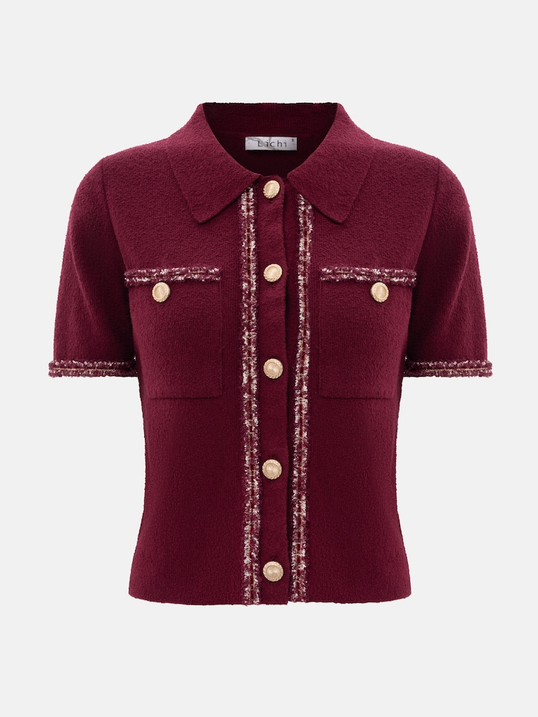 Knitted jersey top with textured details and buttons