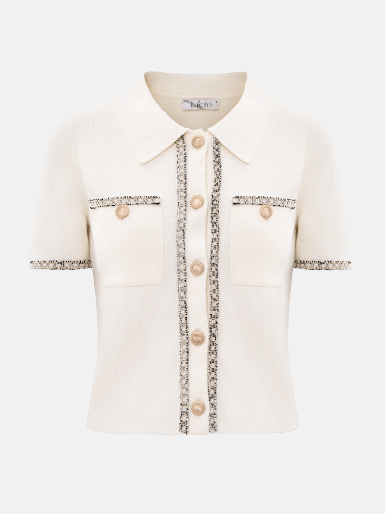 Knitted jersey top with textured details and buttons