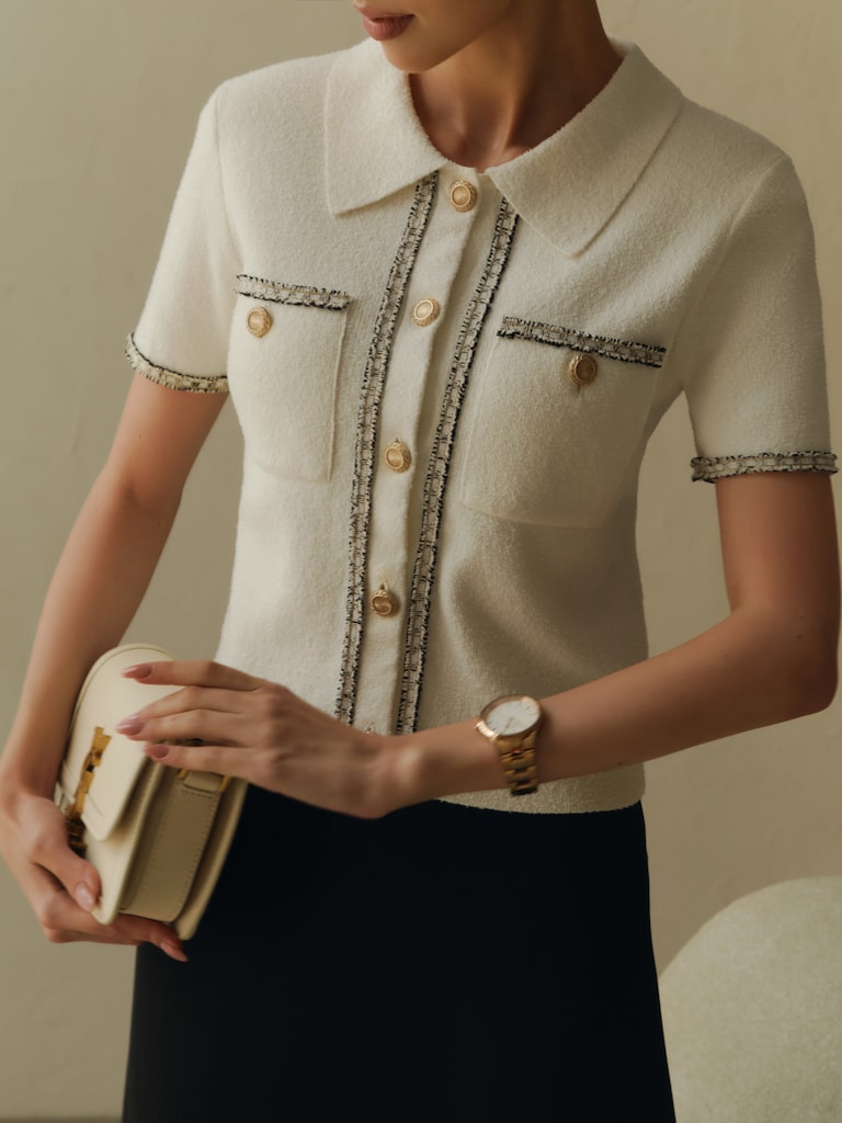 Knitted jersey top with textured details and buttons