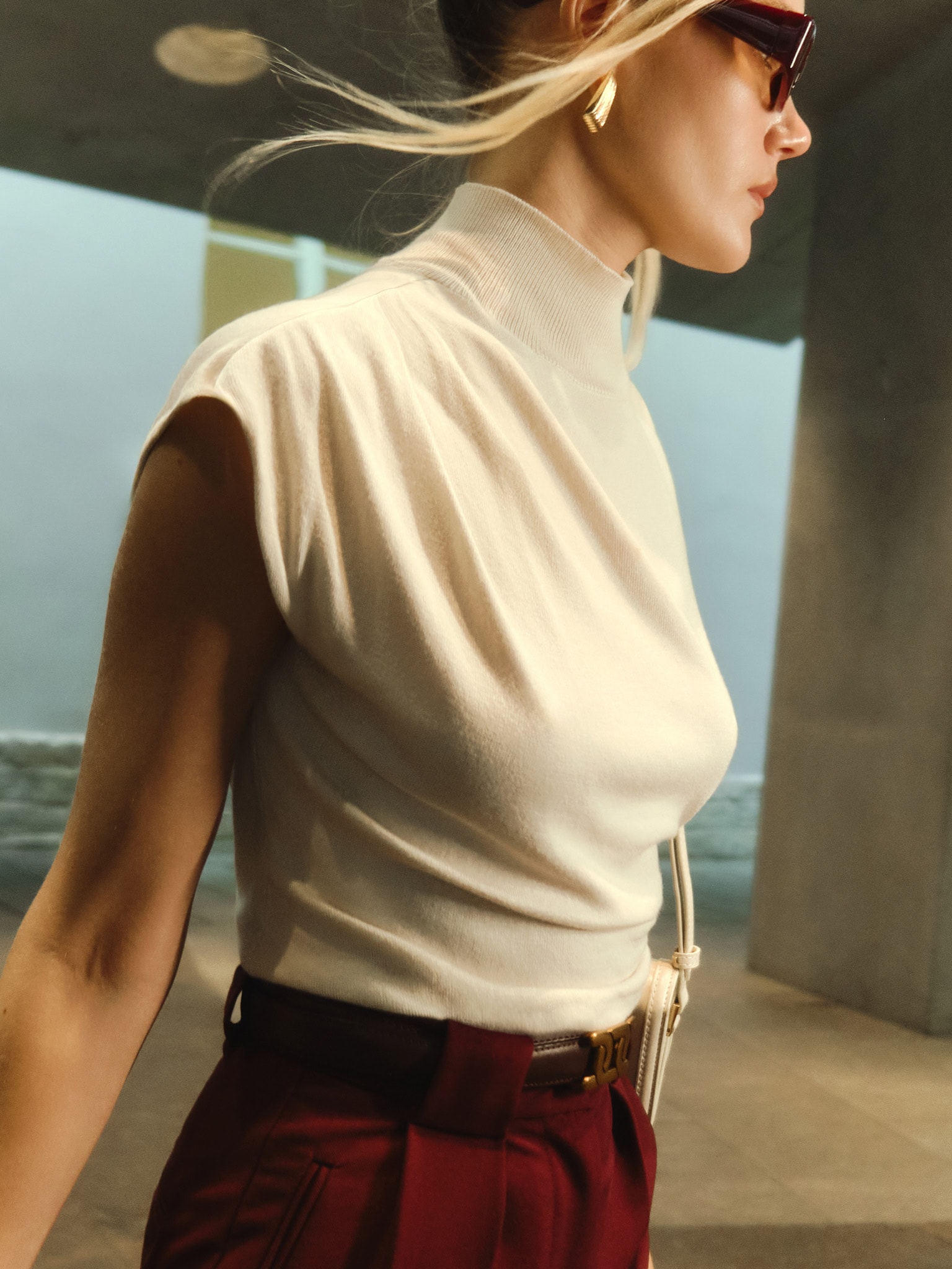 Sleeveless knitted top with pleats at the shoulder :: LICHI - Online ...