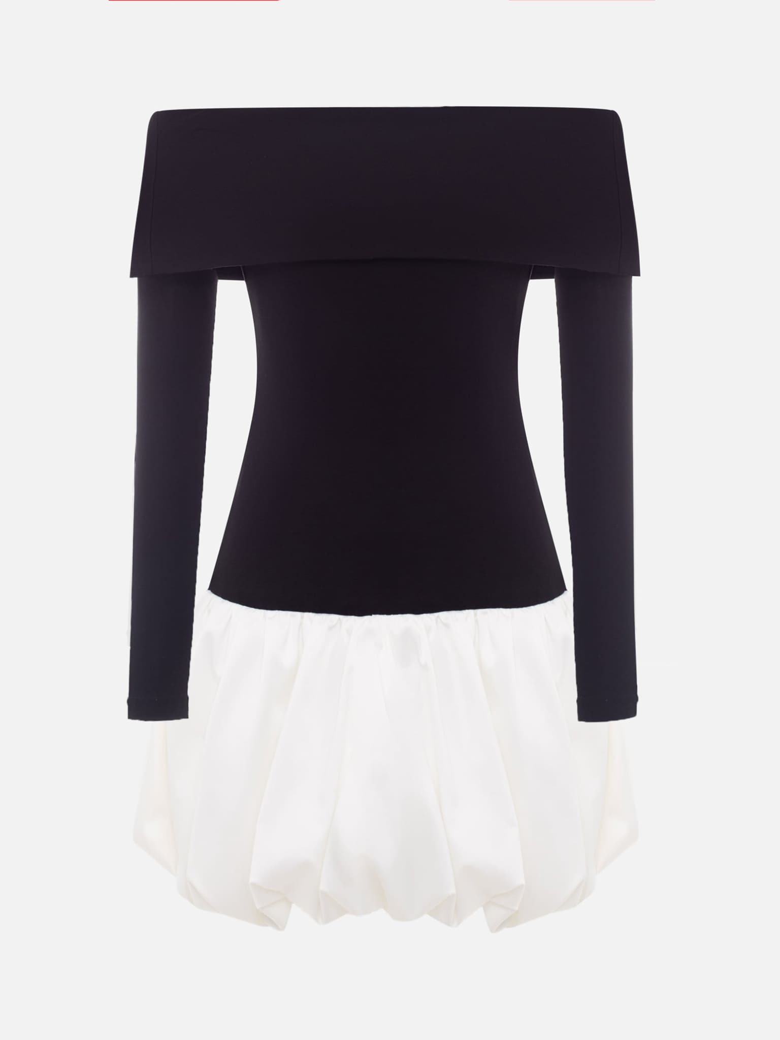 Платье мини с открытыми плечами и юбкой баллон