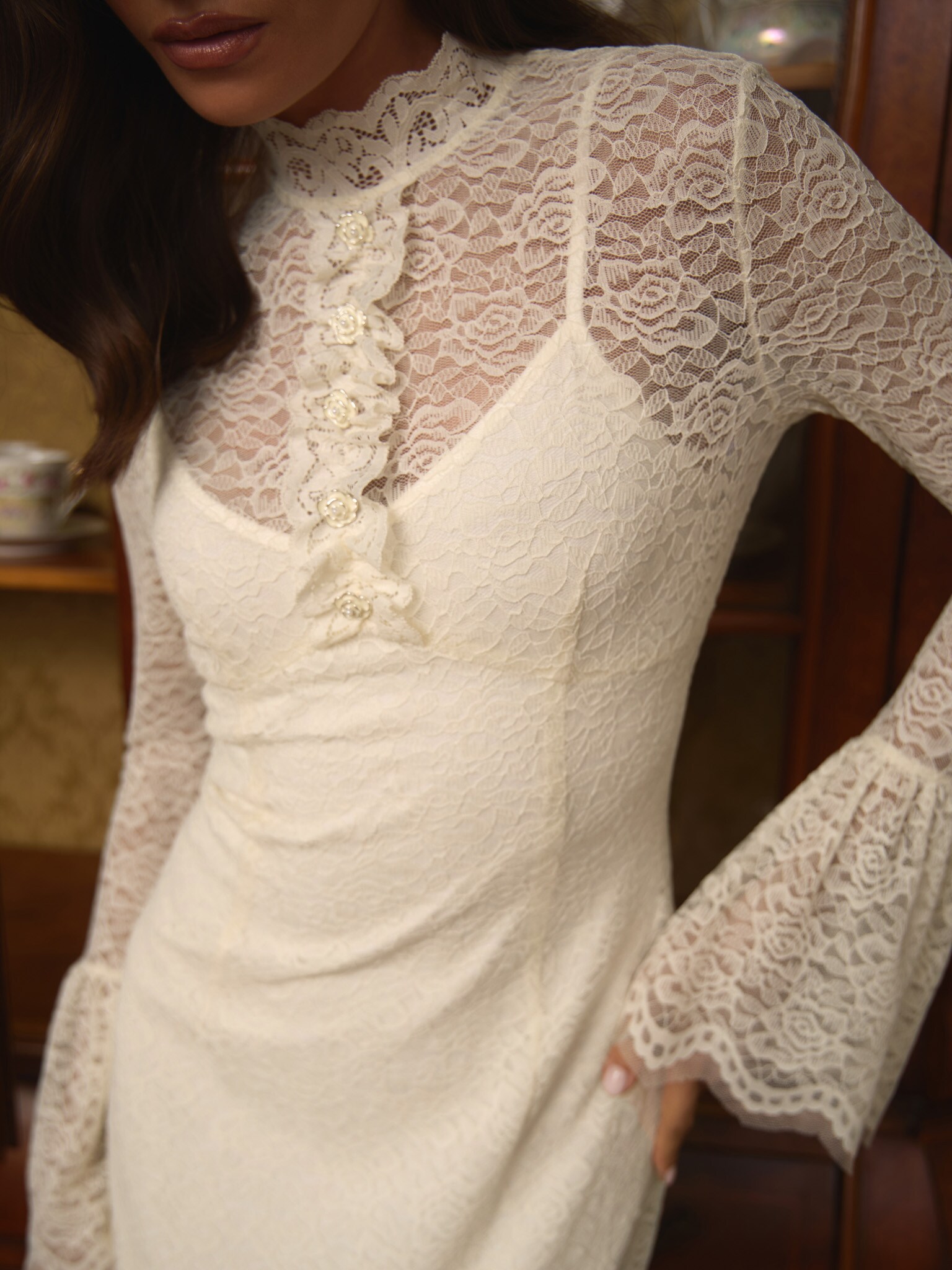 Guipure midi dress with openwork collar LICHI Online fashion store