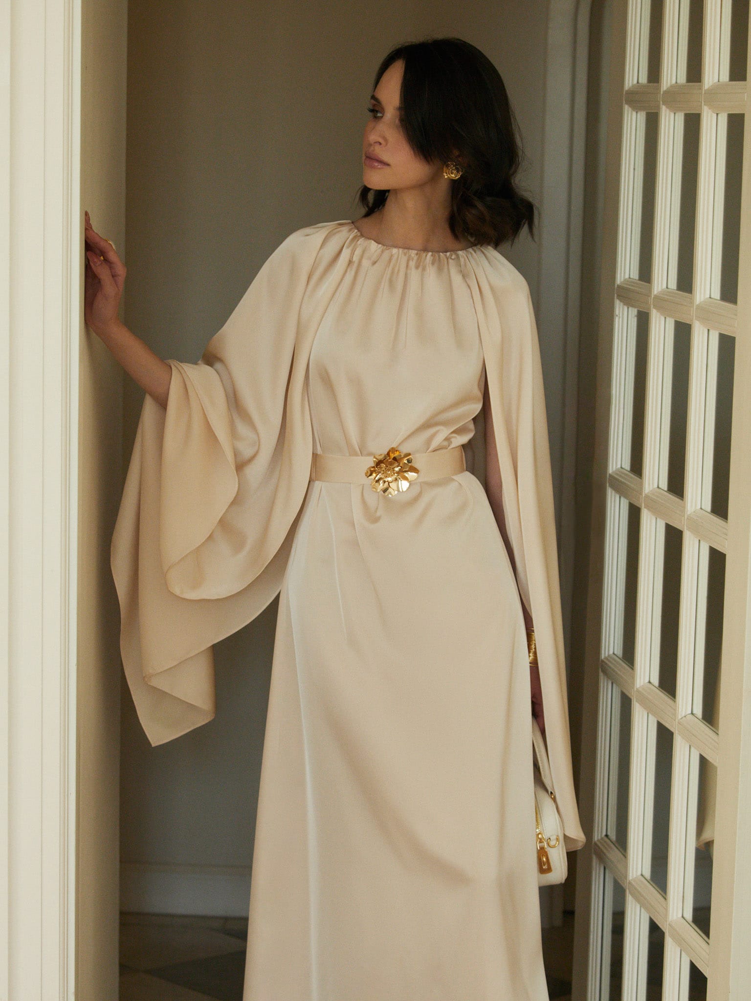 Loose maxi dress with a cape and matching belt LICHI Online fashion store