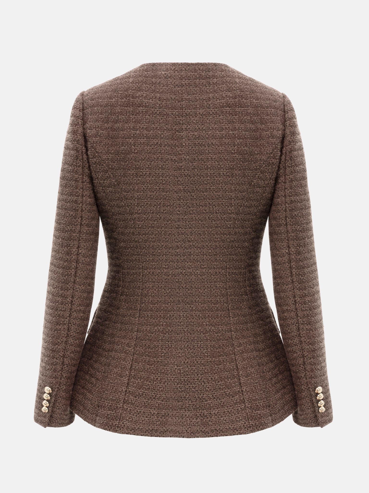 Удлиненный твидовый жакет с металлическими пуговицами