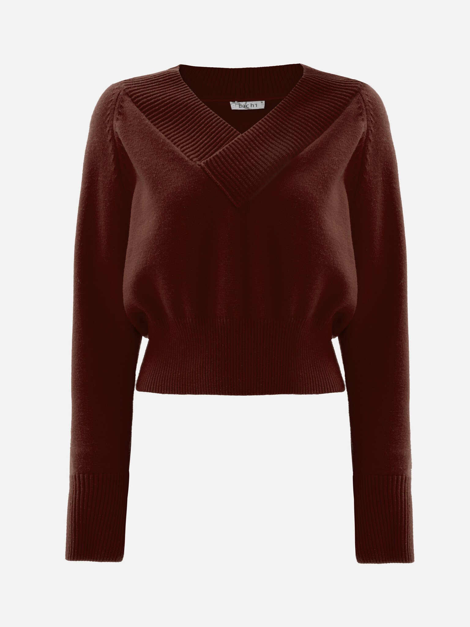 Cropped jumper with V-neckline and ribbed details