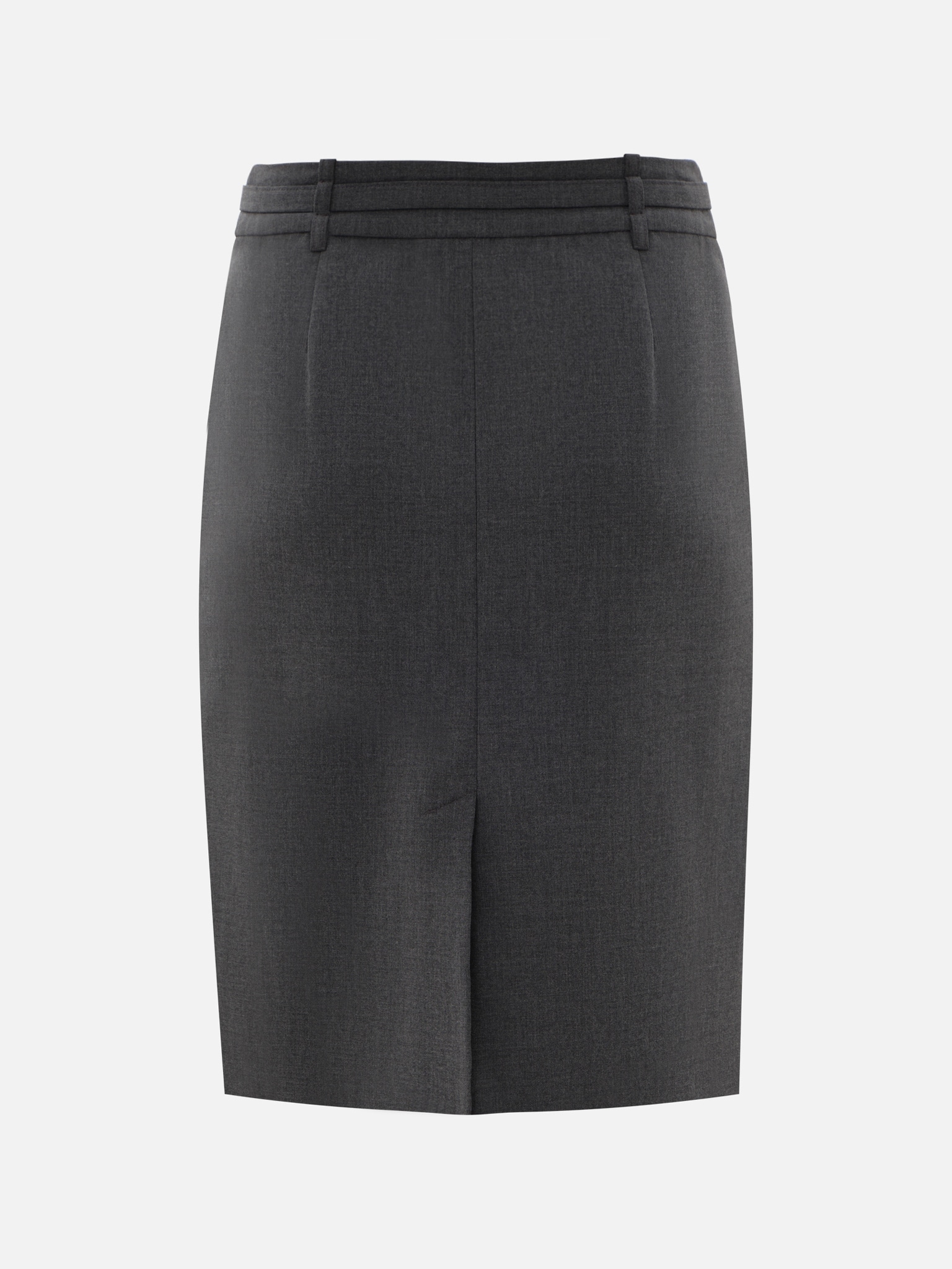 Knee-length mini skirt with imitation side pockets and a belt