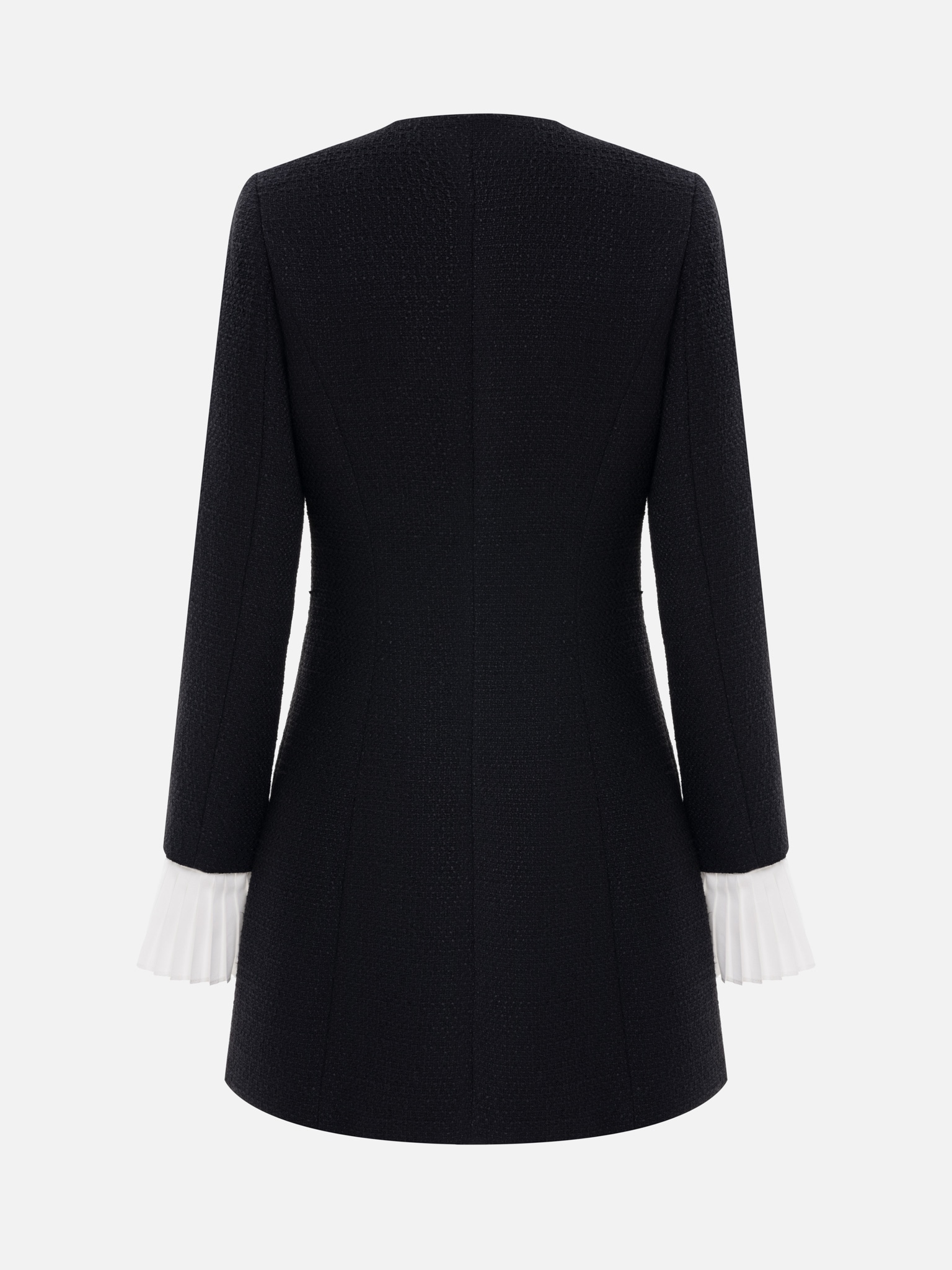 Твидовое платье мини с плиссированными манжетами и крупными пуговицами