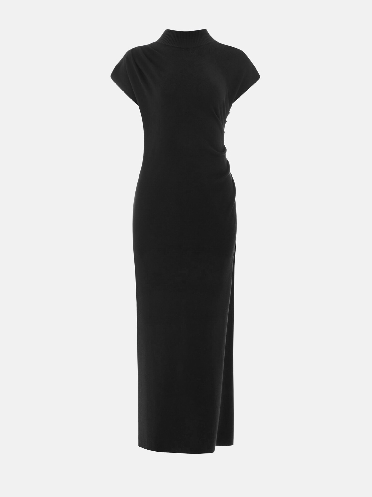 Knitted midi dress with stand-up collar and asymmetric